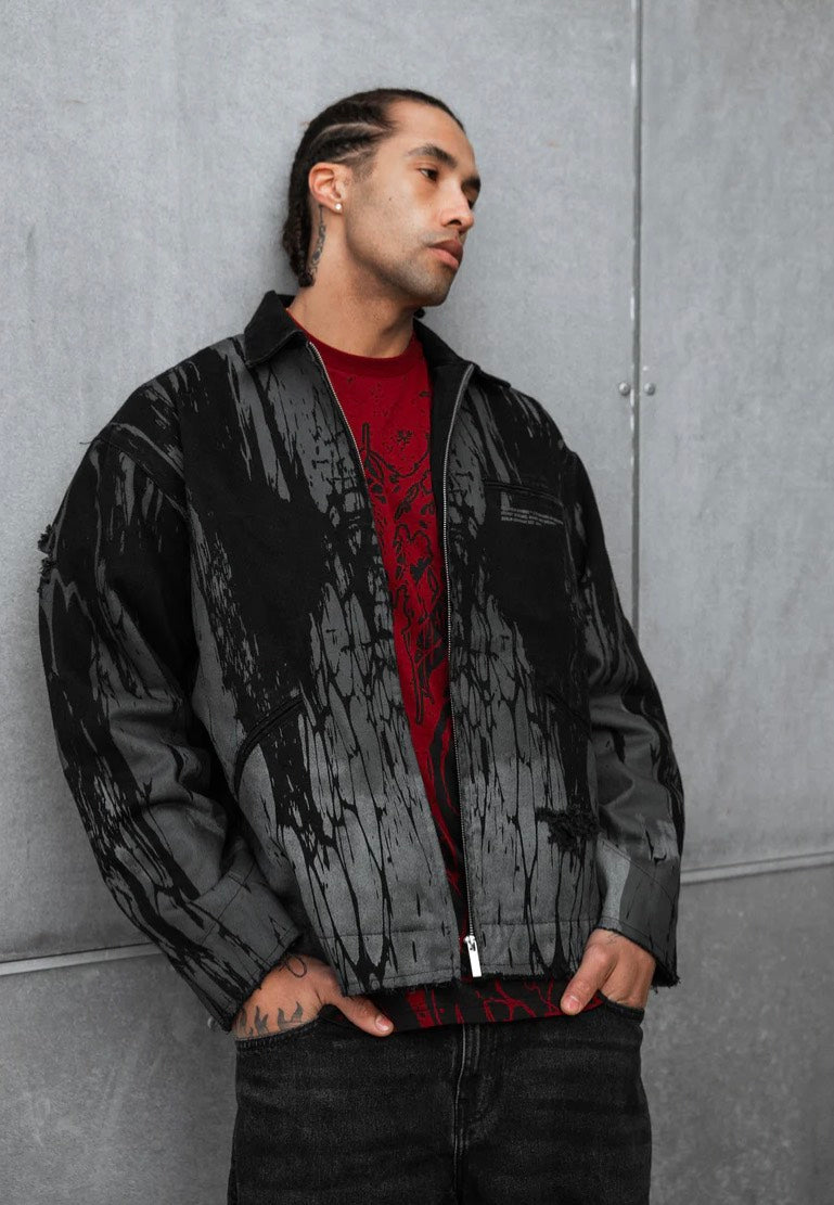 Stay Cold Apparel - Ash Grid Distressed Black - Jeans Jacket