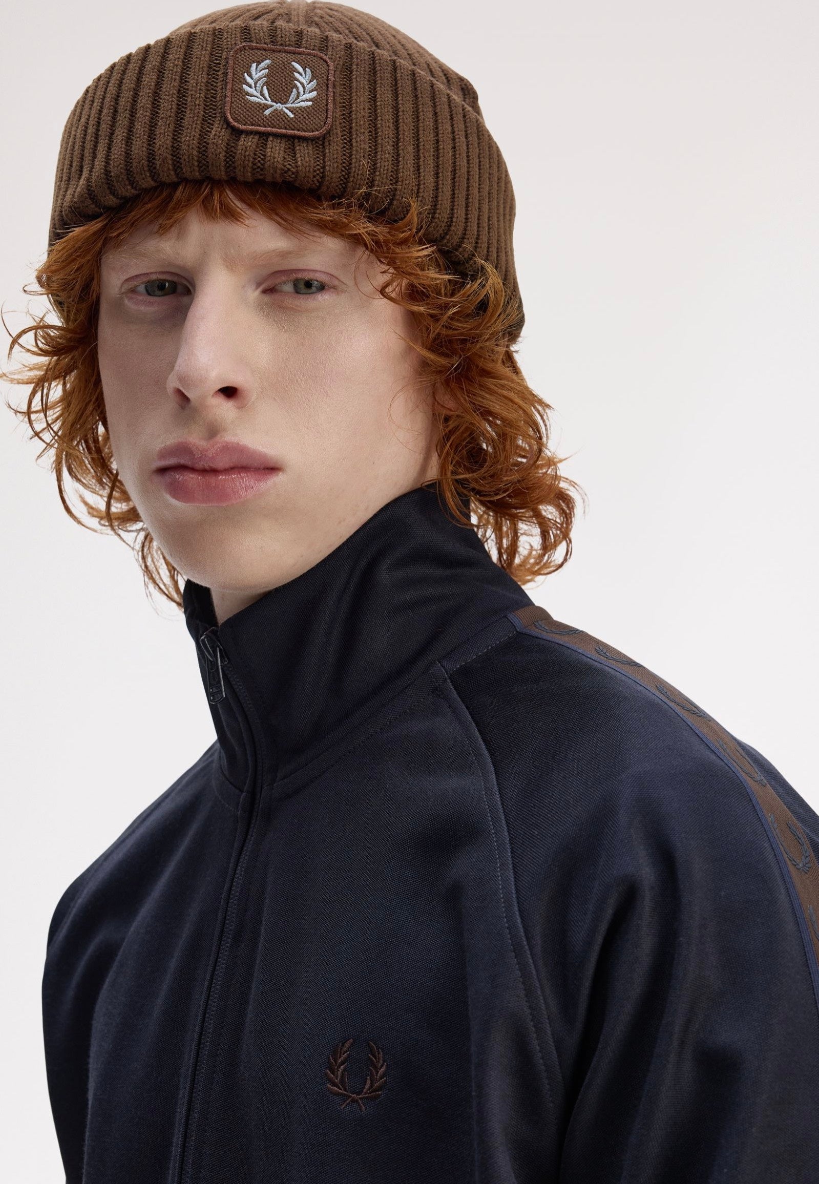 fred perry burnt tobacco Fred Perry Cotton Ribbed Beanie Burnt Tobacco