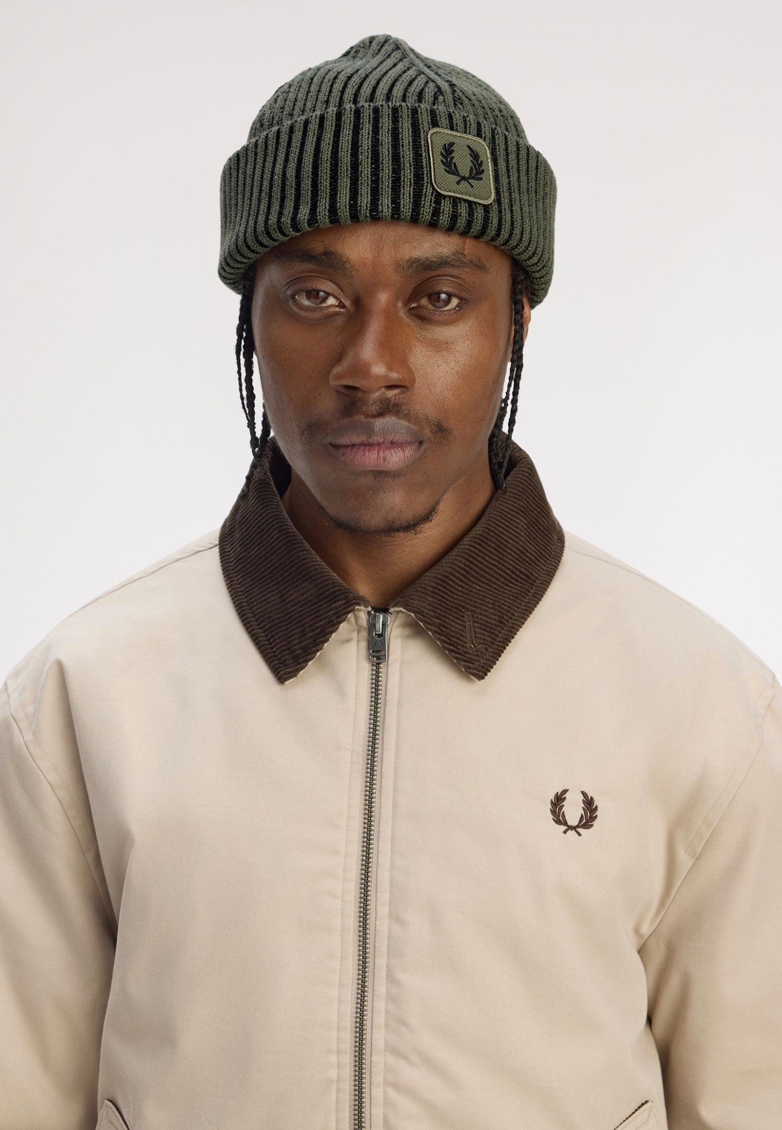 Fred Perry - Cotton Ribbed Laurel Wreath Green/Black - Beanie
