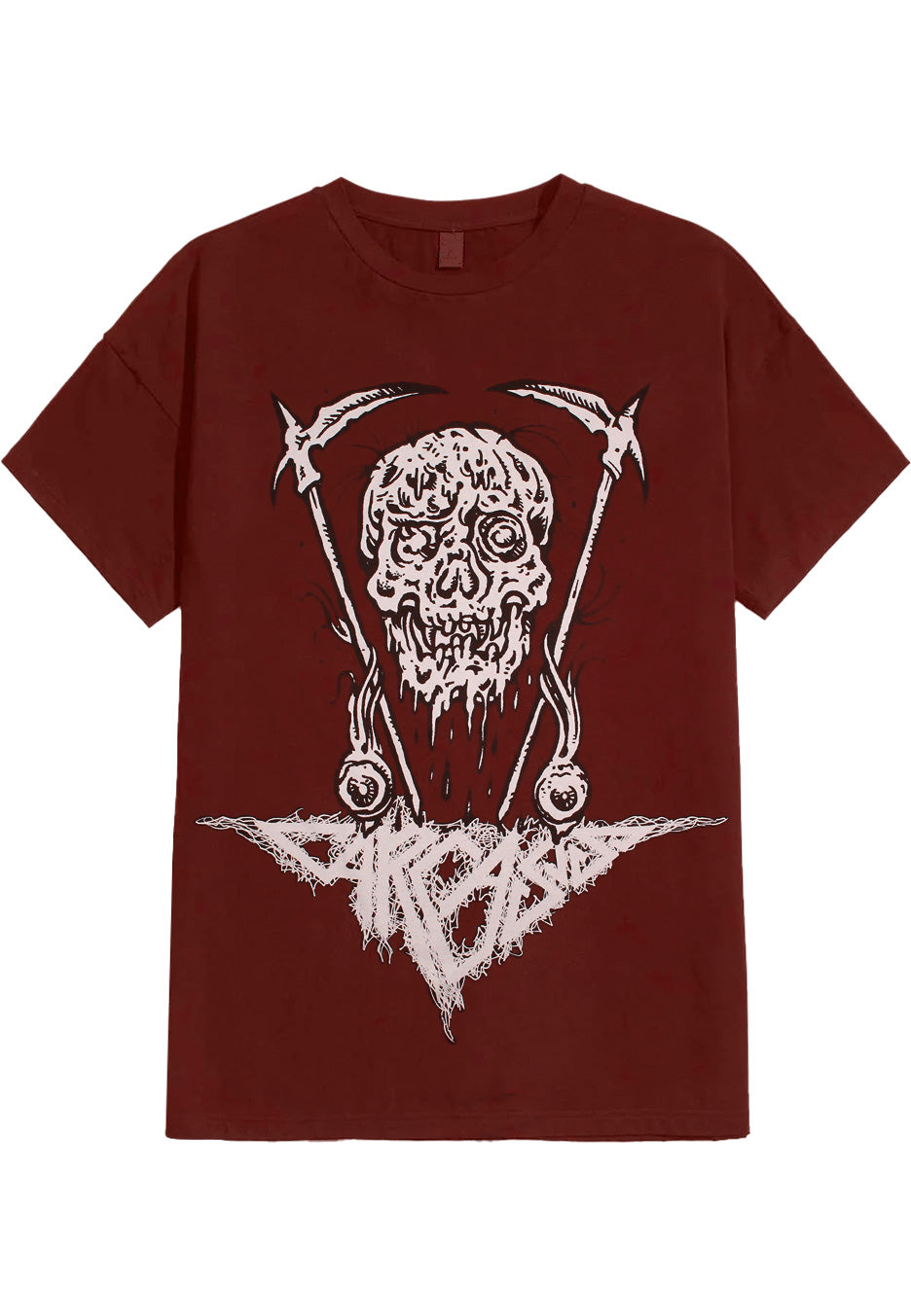 トップス The BONEZ Damaged Skull Tee 2XL Carcass Monster Skull Red - T-Shirt | Impericon