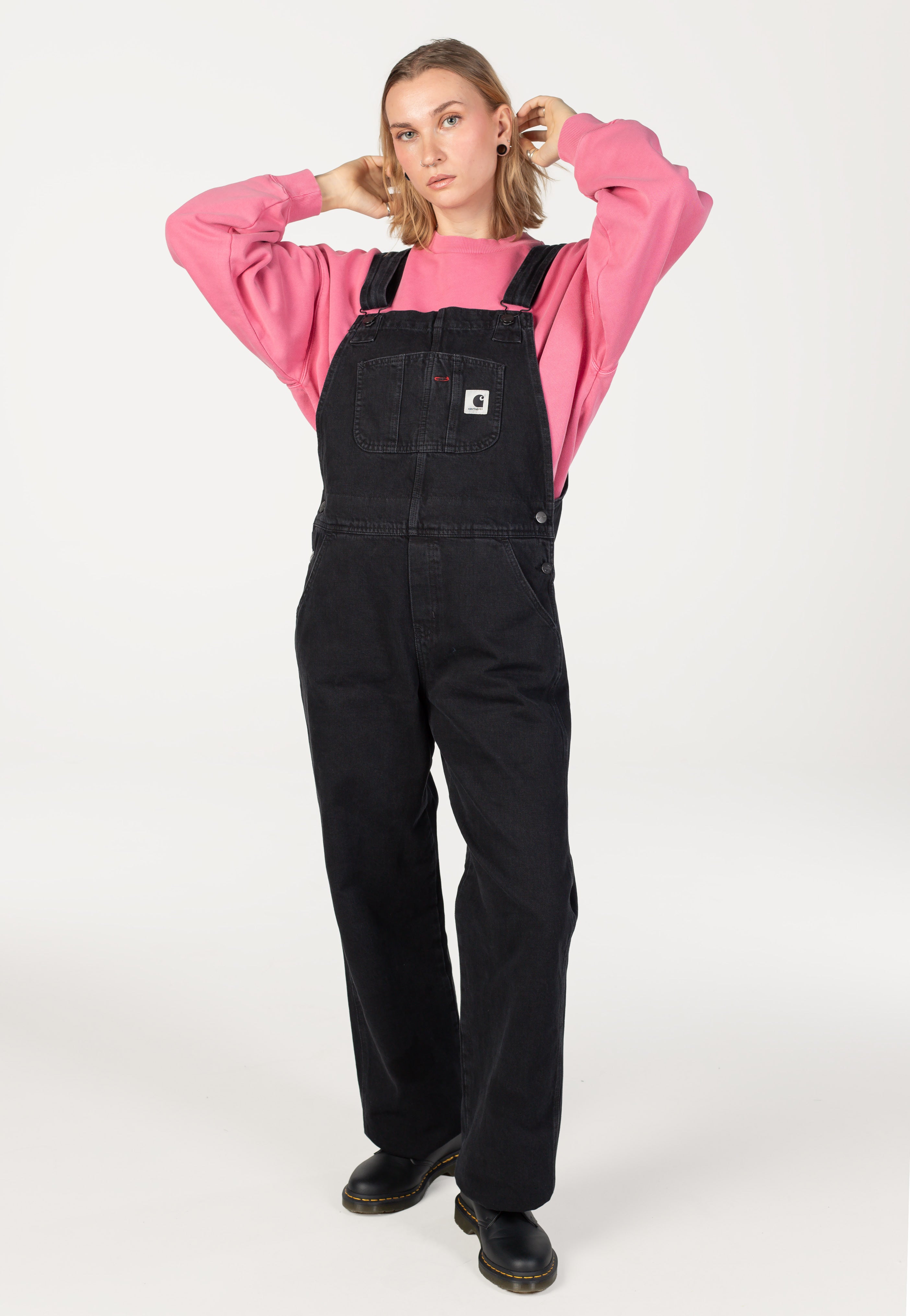 W' Bib Overall Straight Stone Washed Black - Pants
