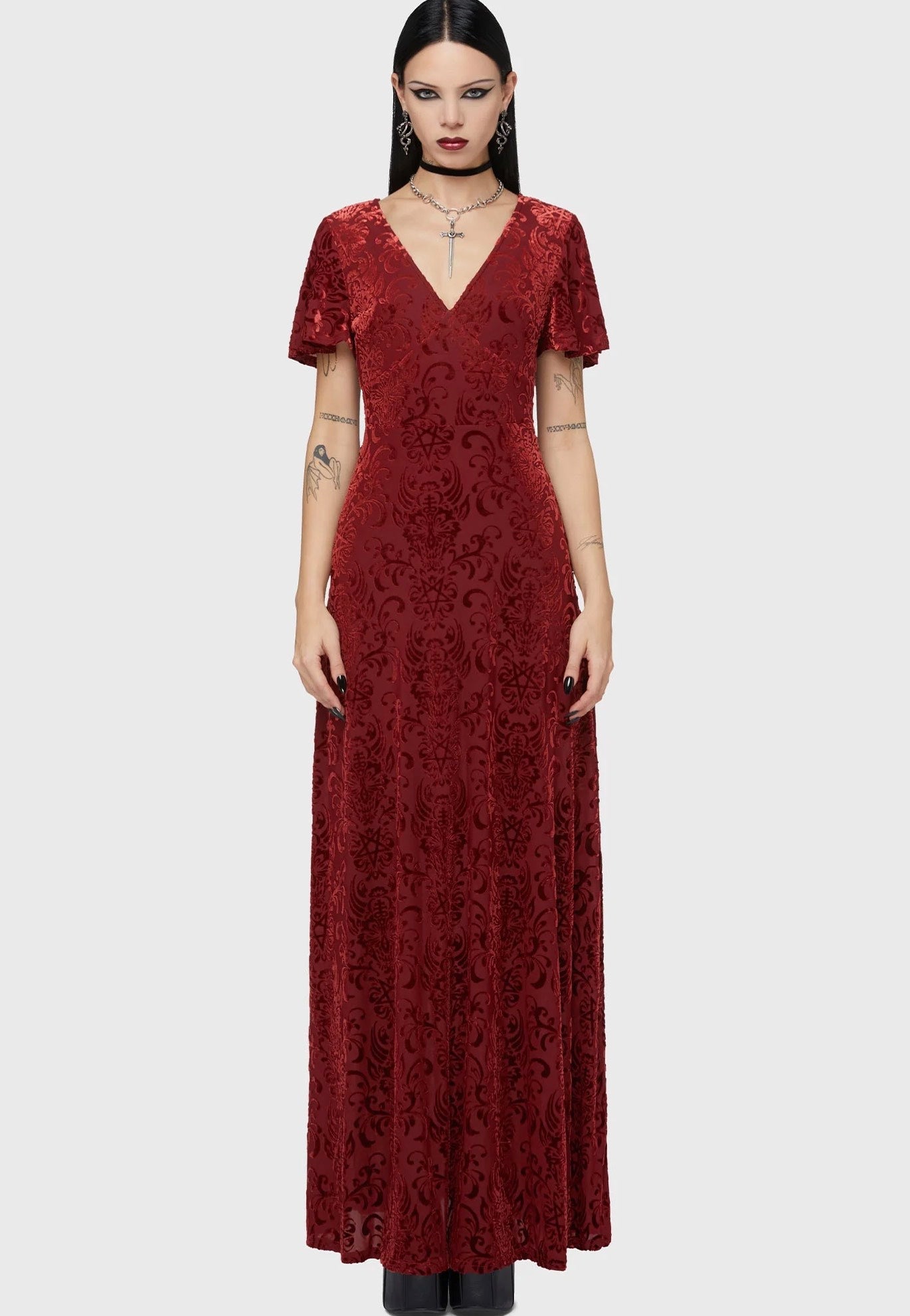 crimson red dresses Crimson Red Long Sleeve Slit A-line Long Prom Dress