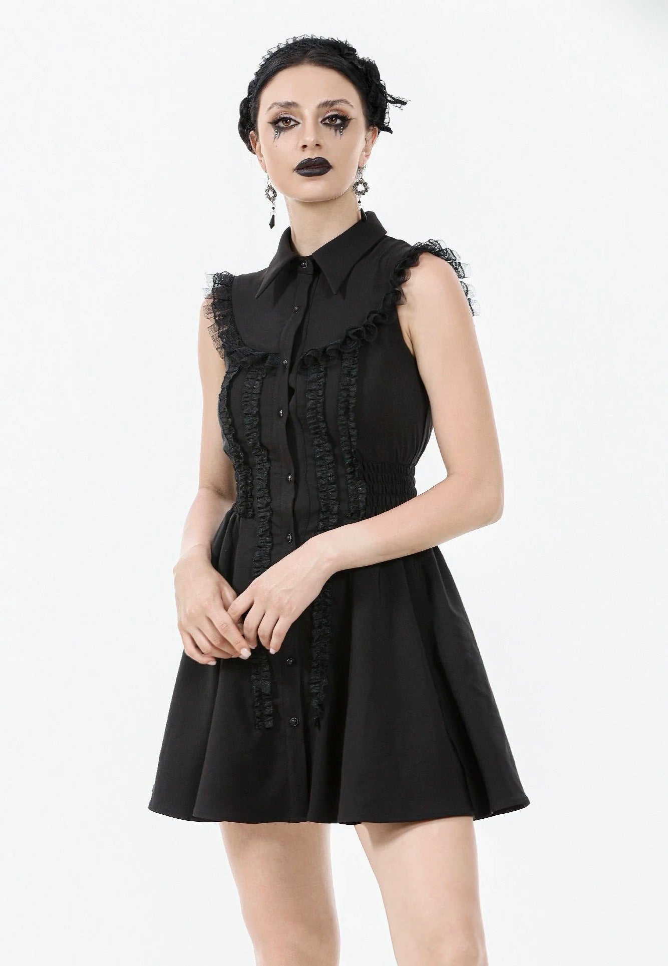 Dark In Love - Dolly Sleeveless Button-Front Mini - Dress - Black - L