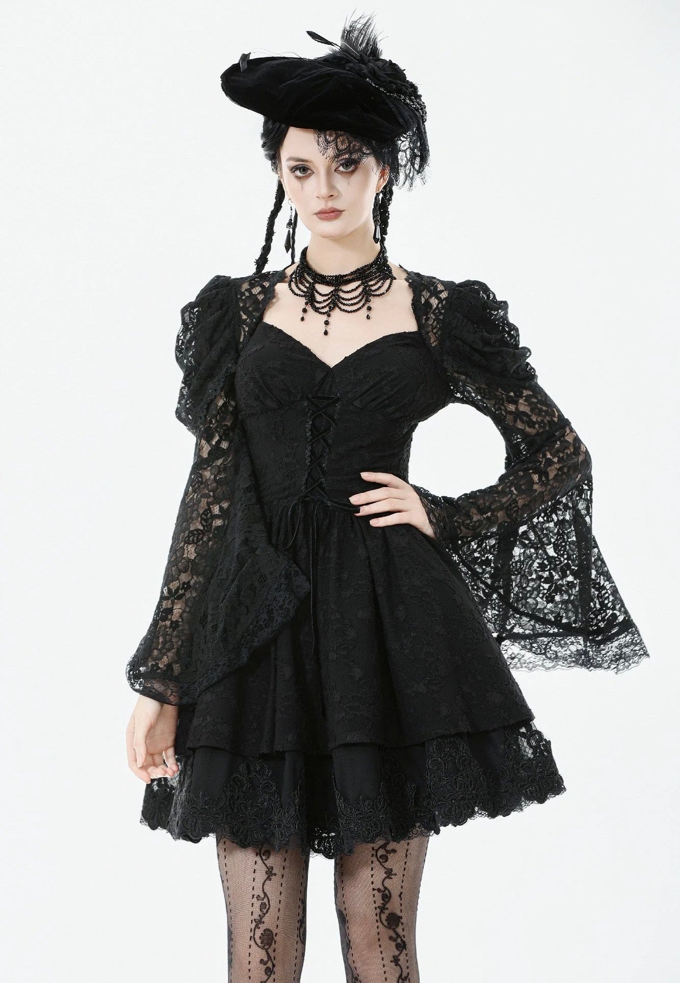 gothic mini dress The Bubble Goth Black Velvet / S Multiple sizes are available Women's Gothic Cold Shoulder Mini