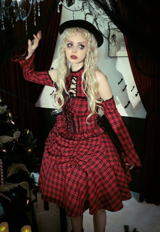Dark In Love - Lolita Red And Black Plaid - Dress - Red - L