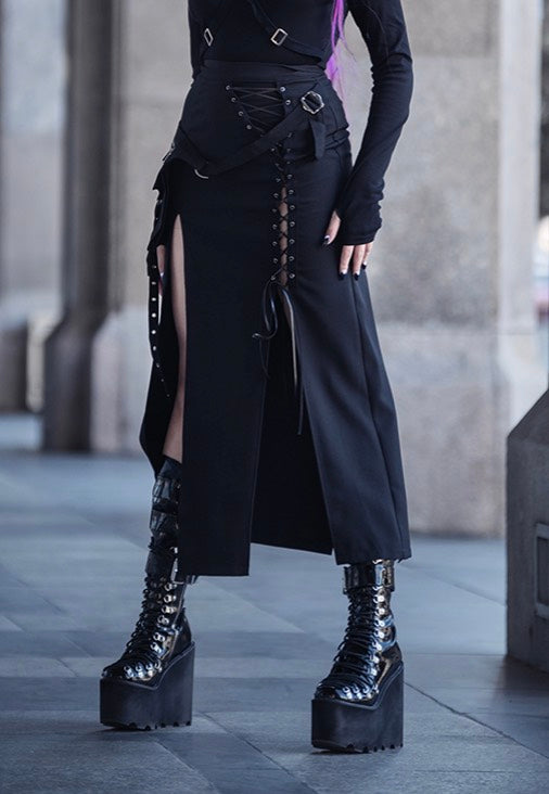 Dark In Love Punk Sexy Slit Irregular Black - Skirt | Impericon