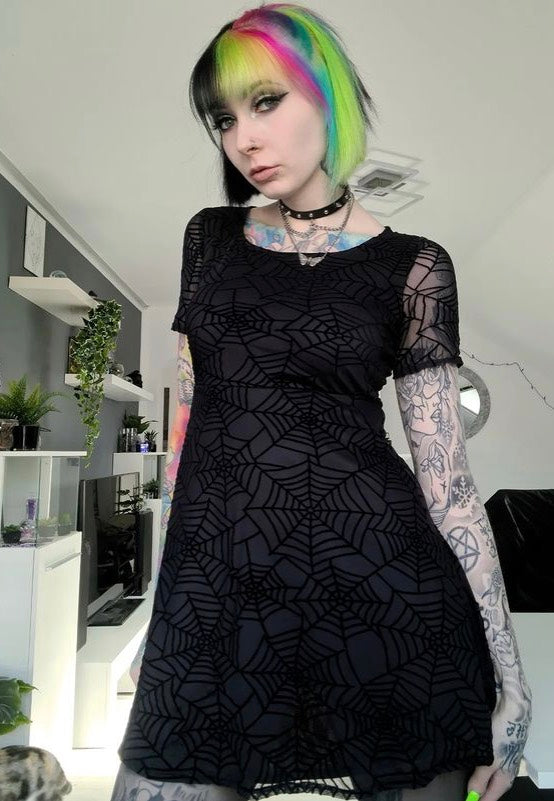 Dark Moon - Tina Spider Mesh Mini - Dress