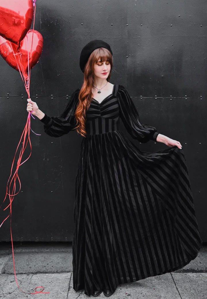 foxblood morticia maxi dress reviews Foxblood - Victoria Striped Mesh Gown Black