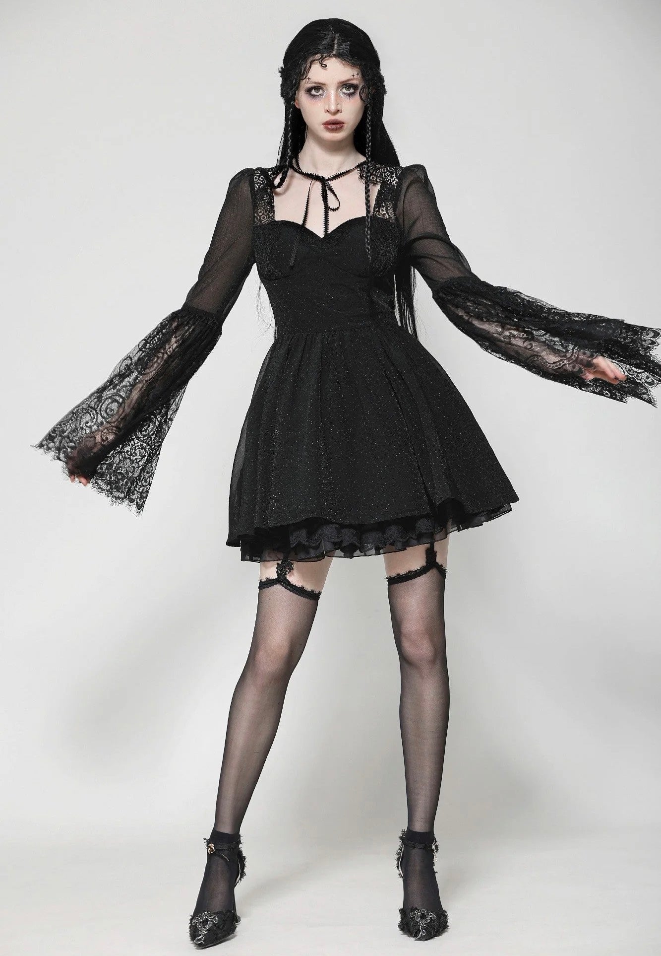 Dark In Love - Black Gothic Mesh Patchwork Back Lace-Up Everyday