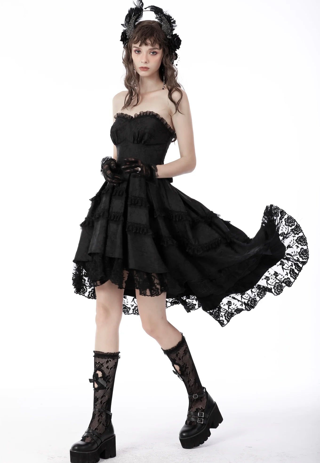 Dark In Love Magic Girl Pleated Rose High Low Black - Dress