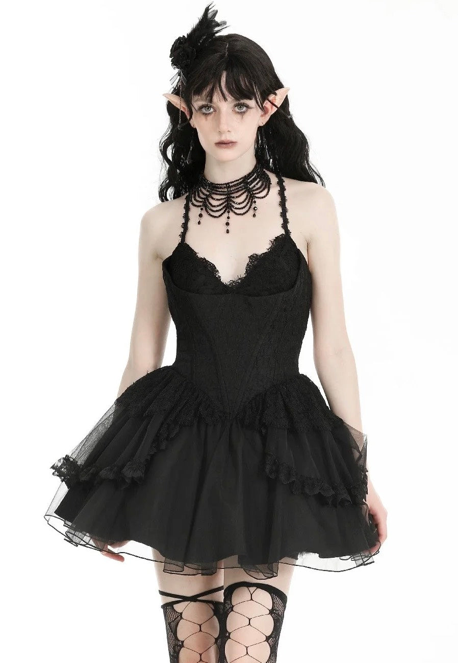 Dark in Love - Gothic Black Swan Tulle Lace Trim Black - Dress - Black - L