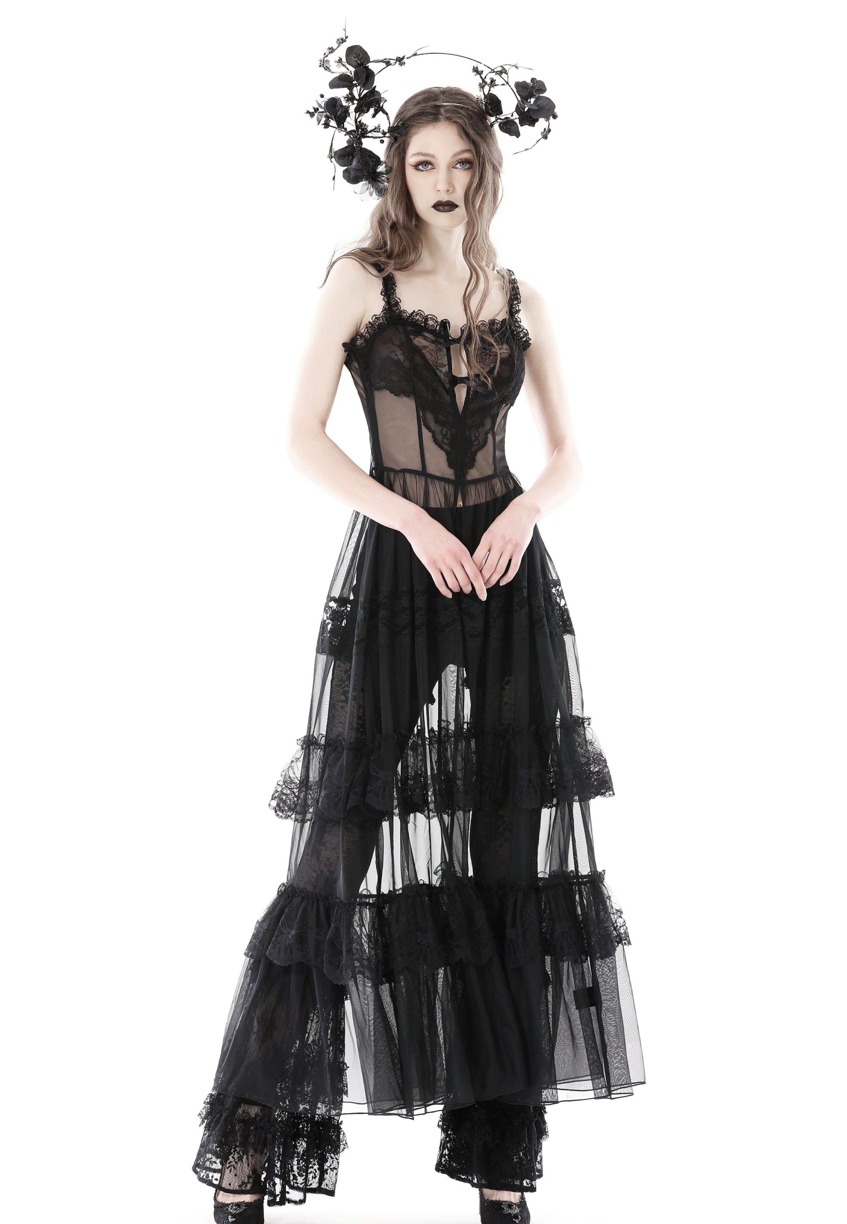 Dark In Love - Gothic Sexy Transparent Hearted Layer Lace Mesh Black