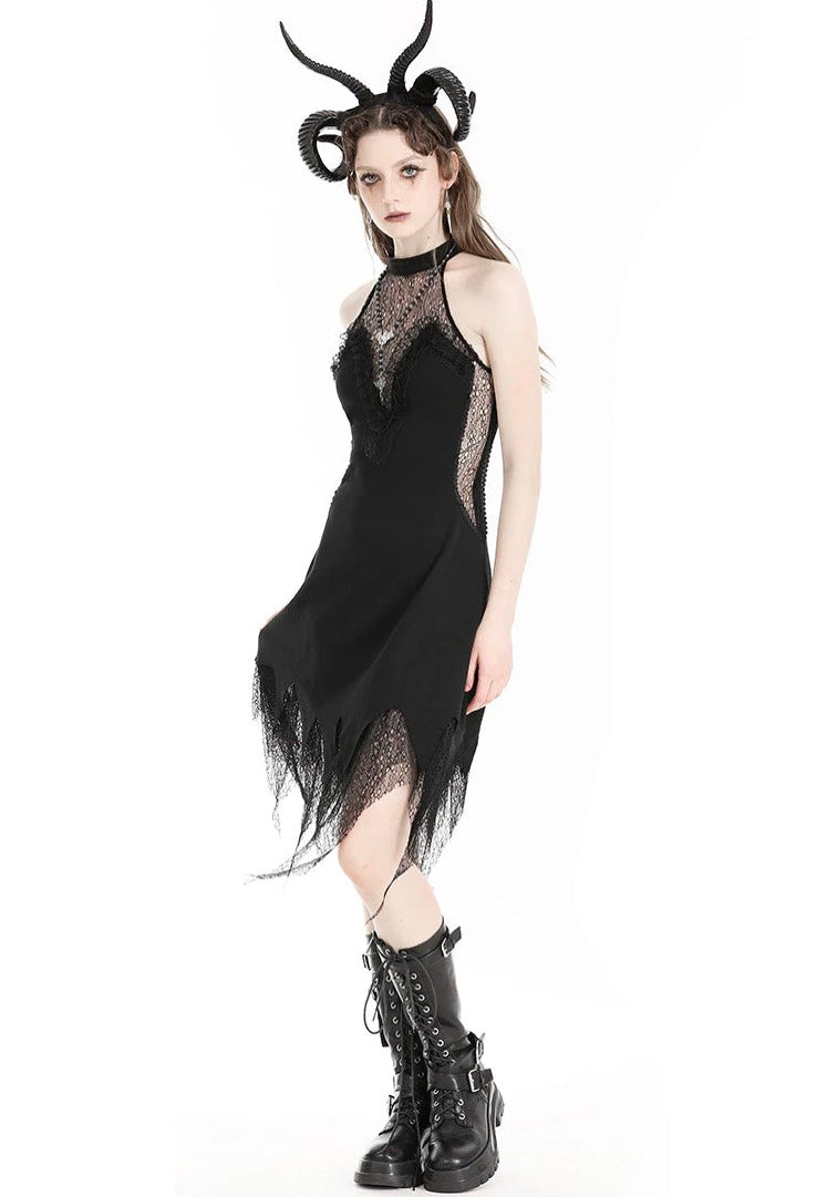Dark In Love - Devil Sexy Net Deep V Neck Black - Dress - Black - XS