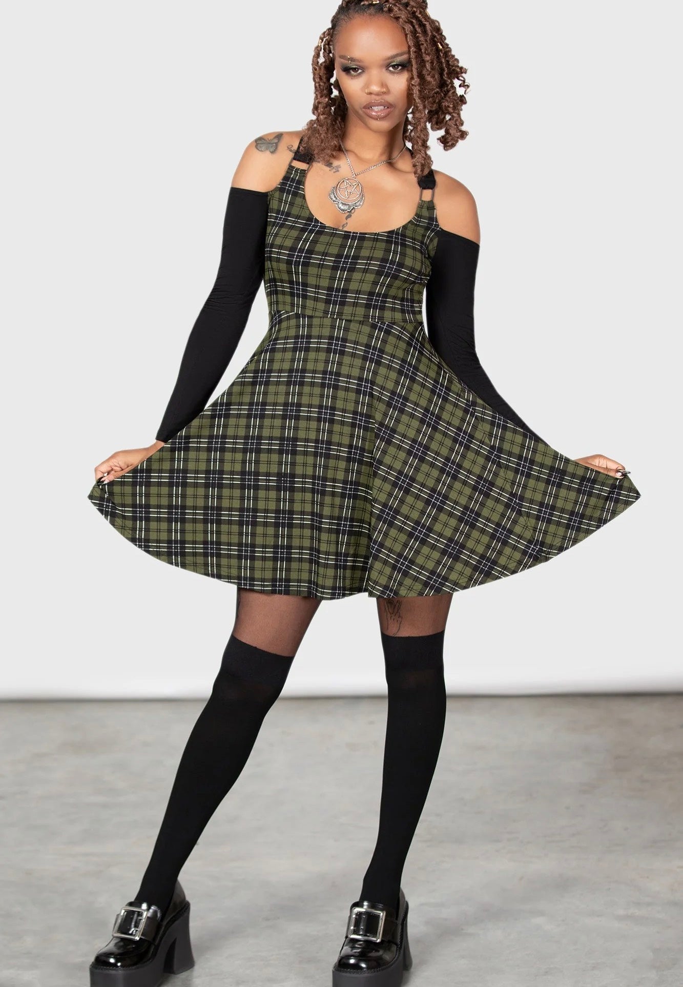 green plaid skater dress Vintage Y2K Esprit button down plaid belted skater dress in green/pink/brown