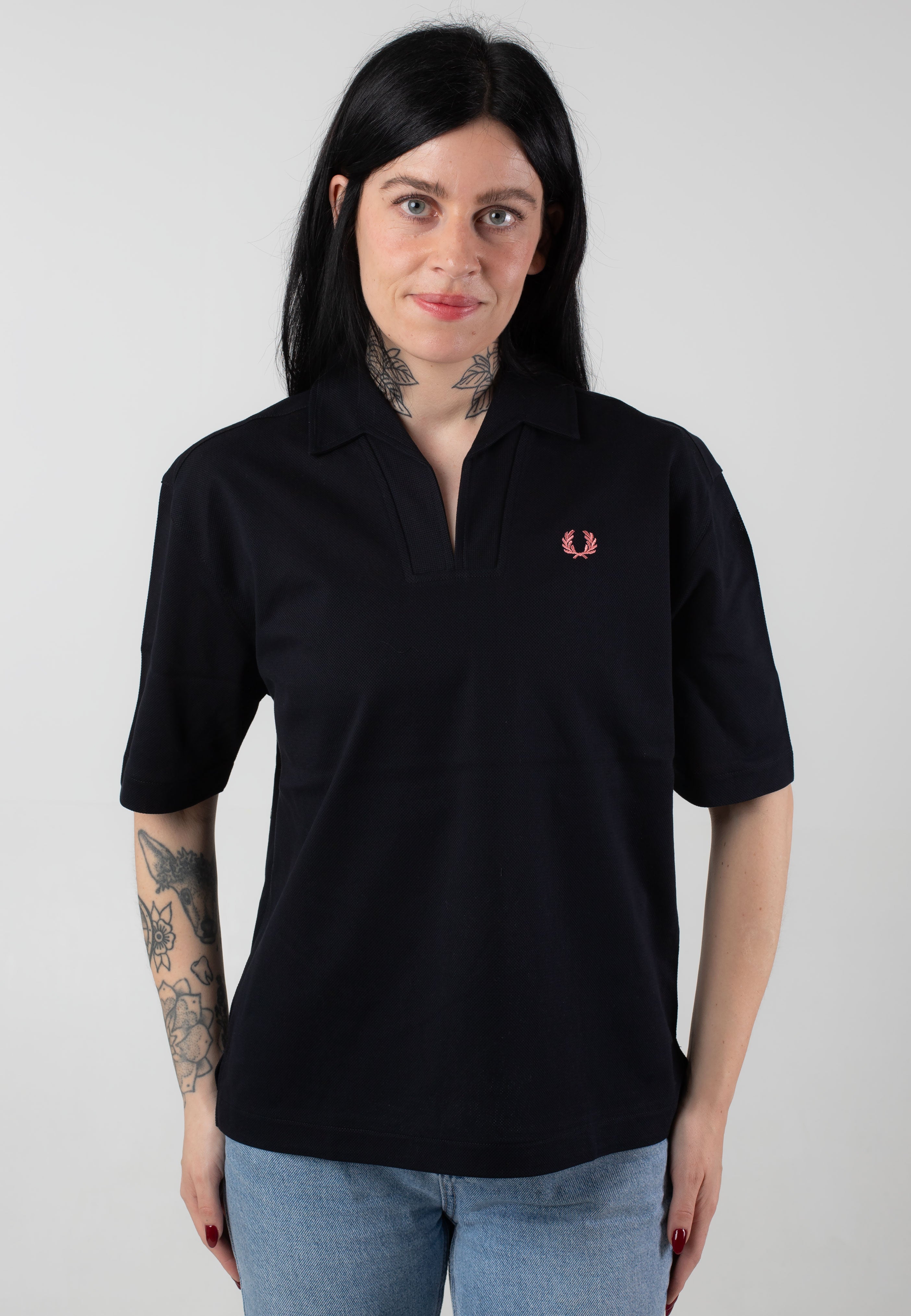 Fred Perry Open Collar Mesh Black Polo Impericon