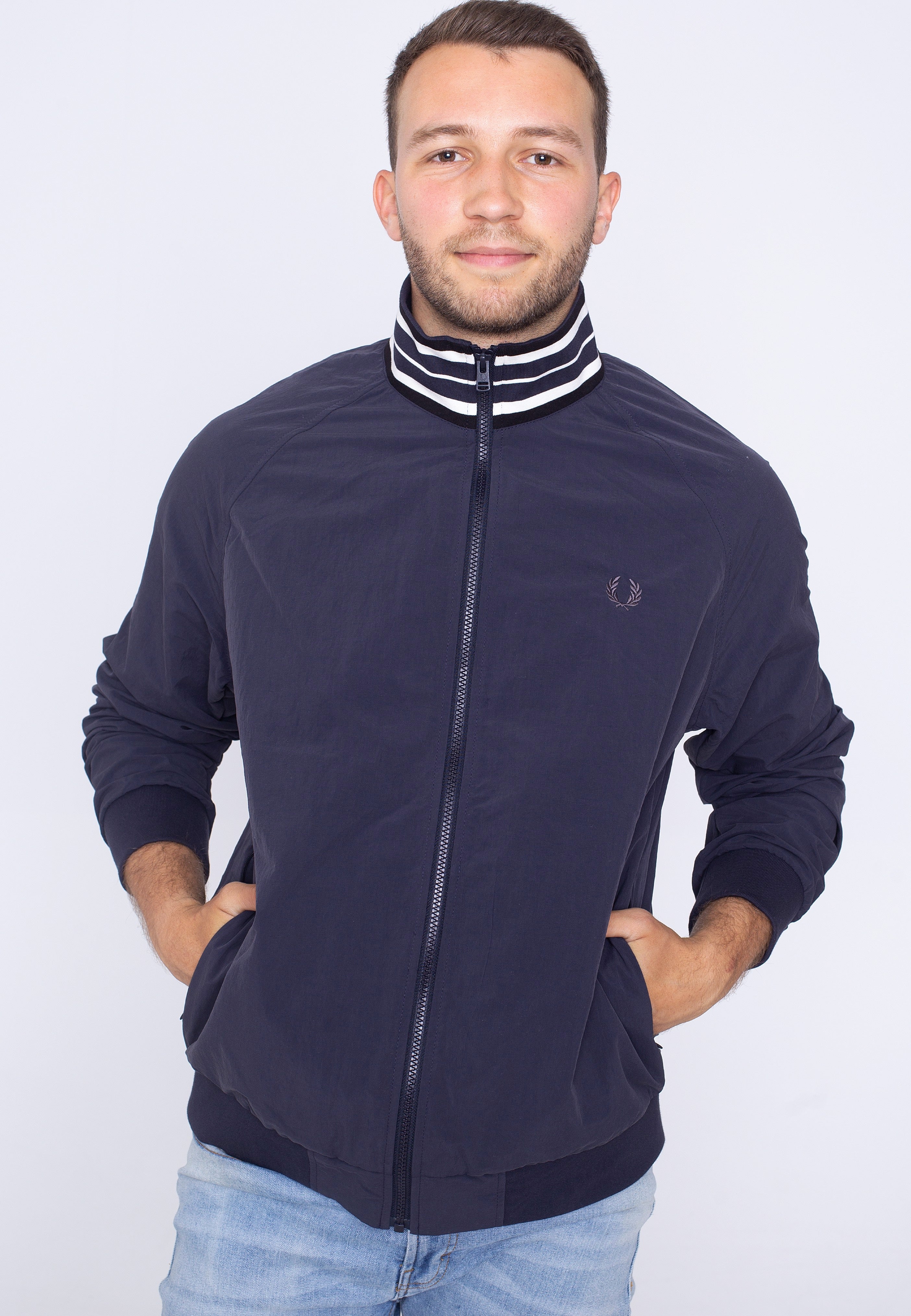 メンズウェア FRED PERRY track jacket navy Buy Fred Perry Taped Sleeve Track Jacket French Navy