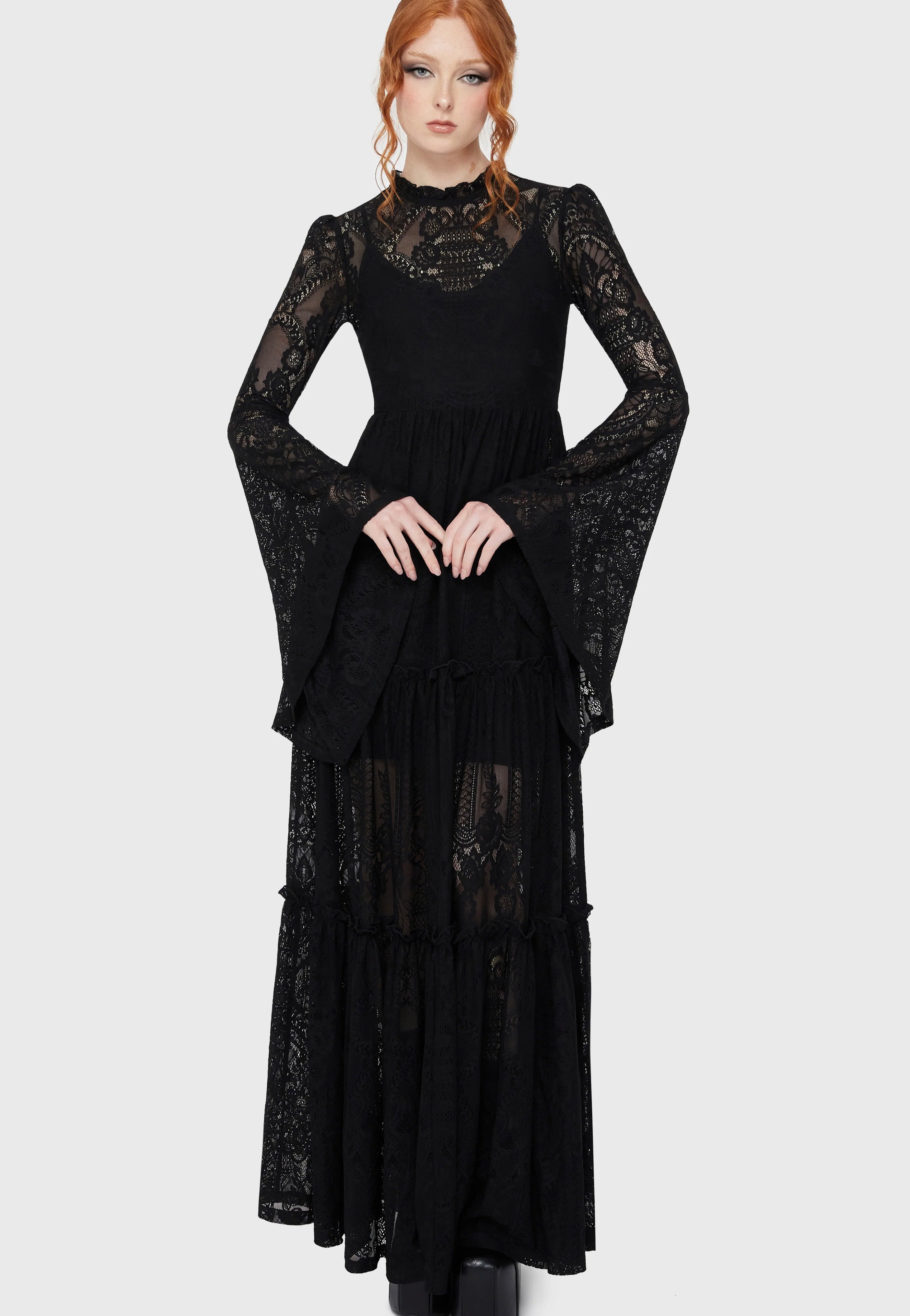 knee length dresses for ladies Killstar Australia | Hecate Ivory Lace Maxi Dress main image 1