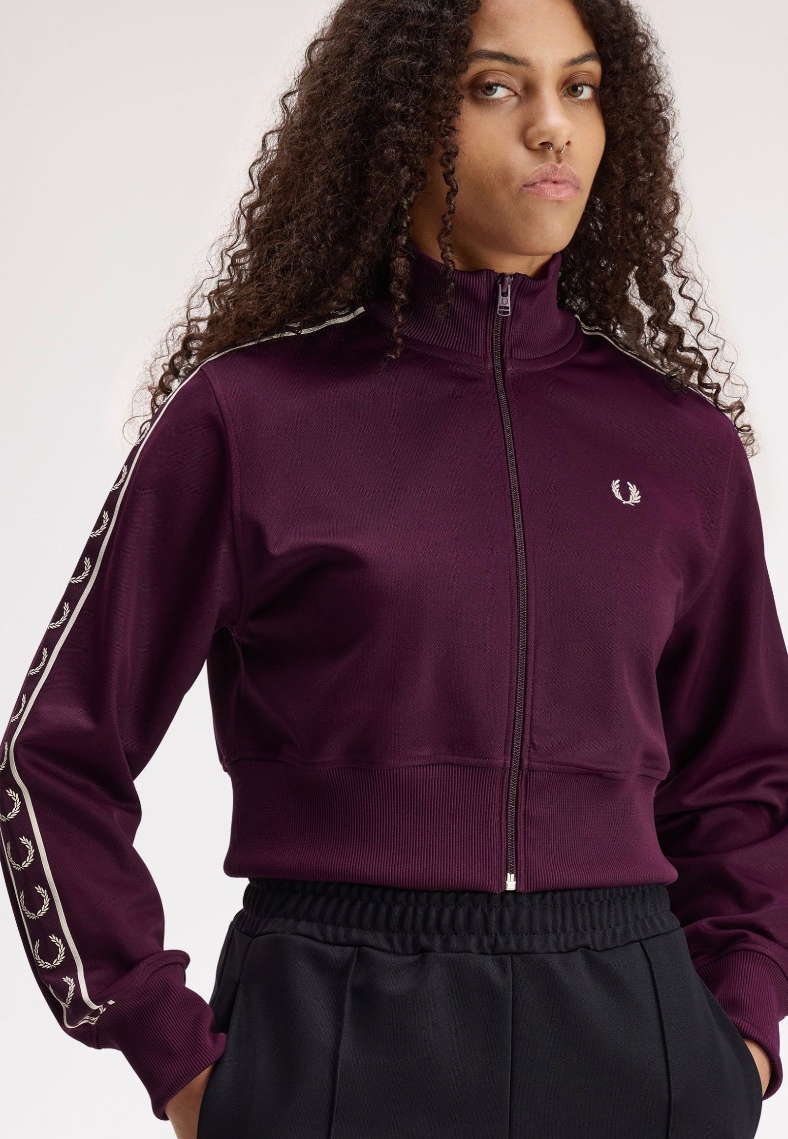 Fred Perry Cropped Taped Track Plum - Track Jacket | Impericon
