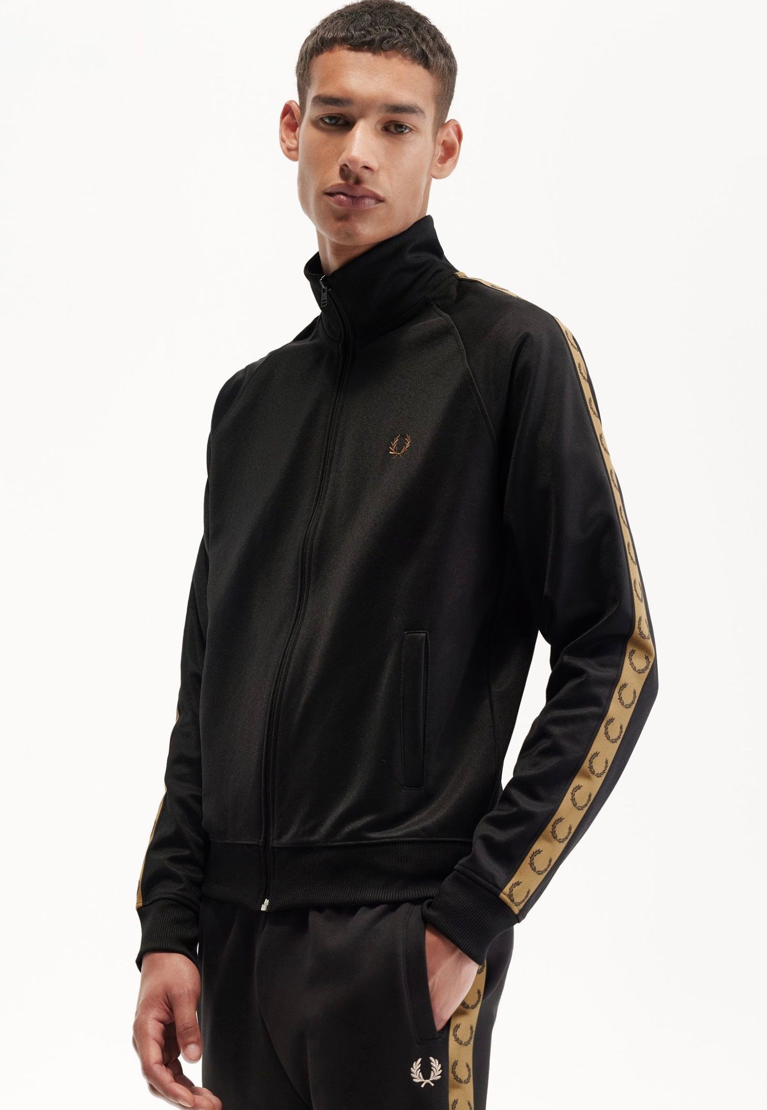 Fred Perry - Contrast Tape Track Black/Warm Stone - Track Jacket 