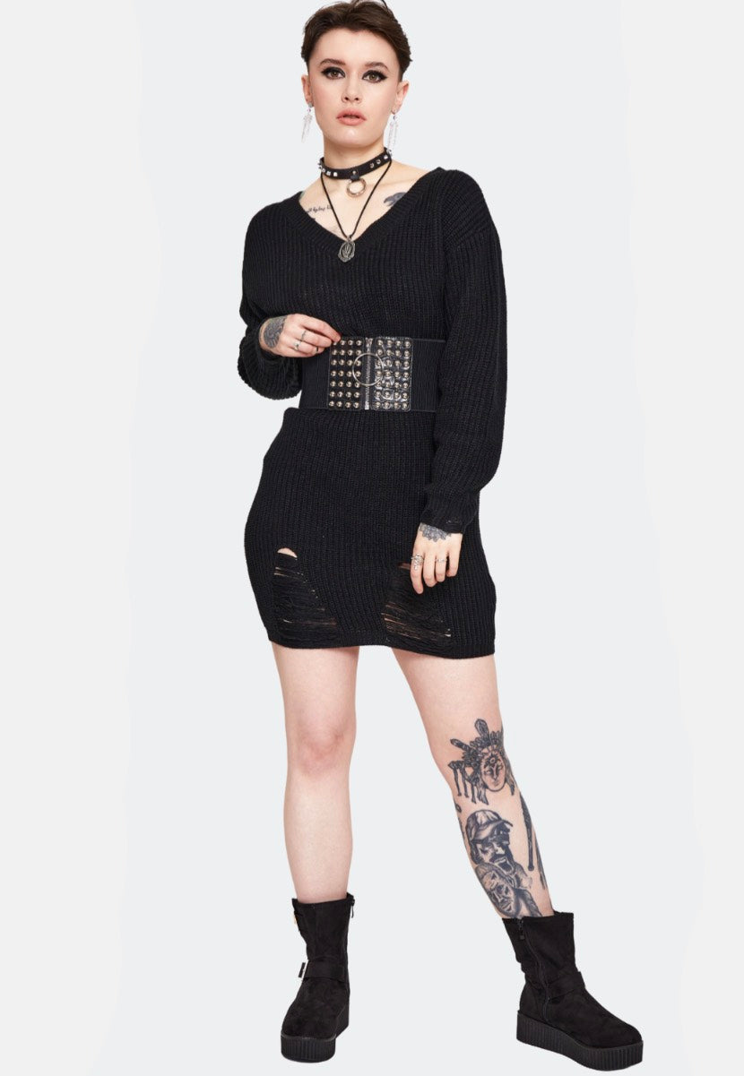 Jawbreaker - Ripped Knitted Black - Dress - Black - XL