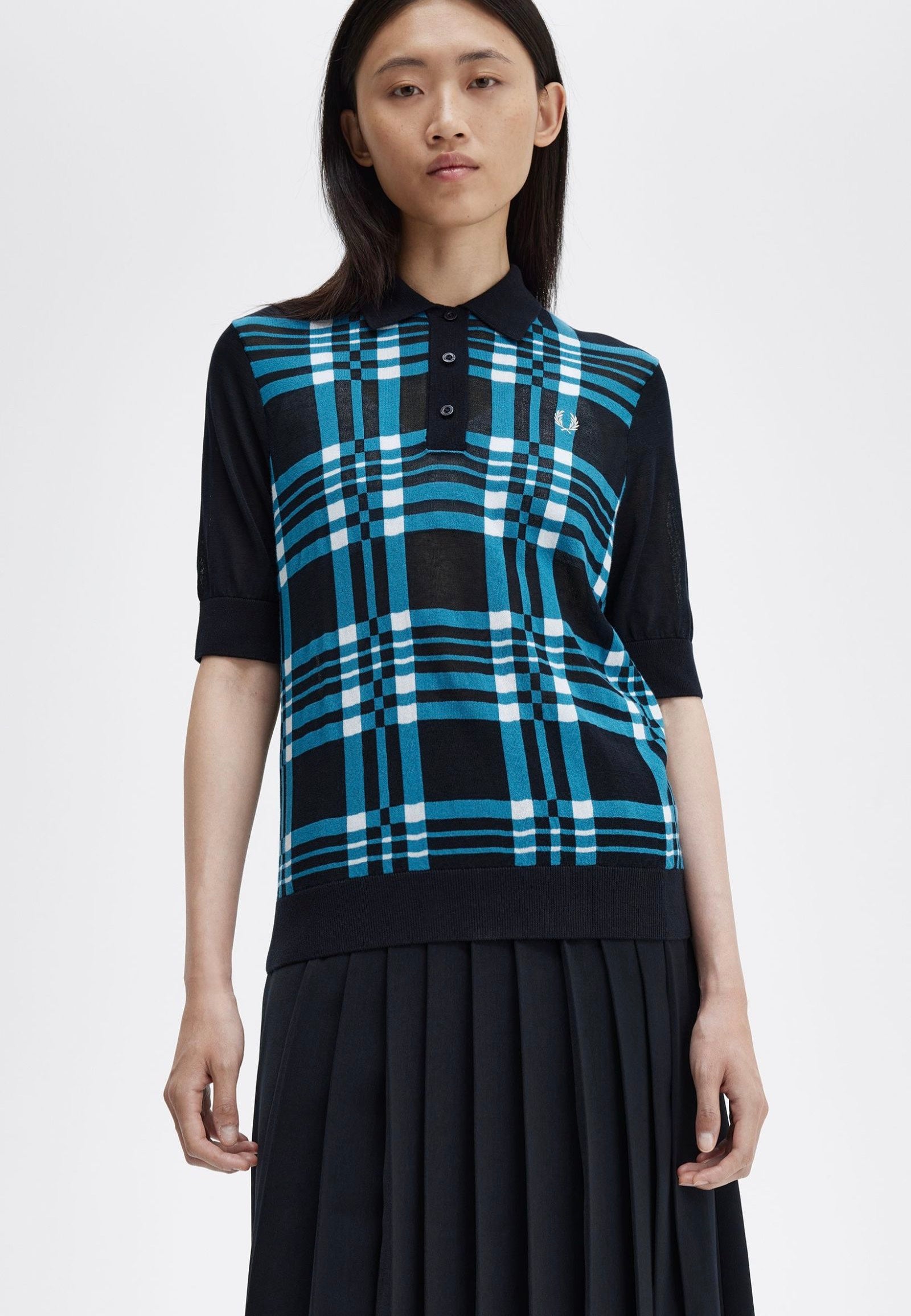 Fred Perry Sheer Tartan Knitted Navy - Polo | Impericon