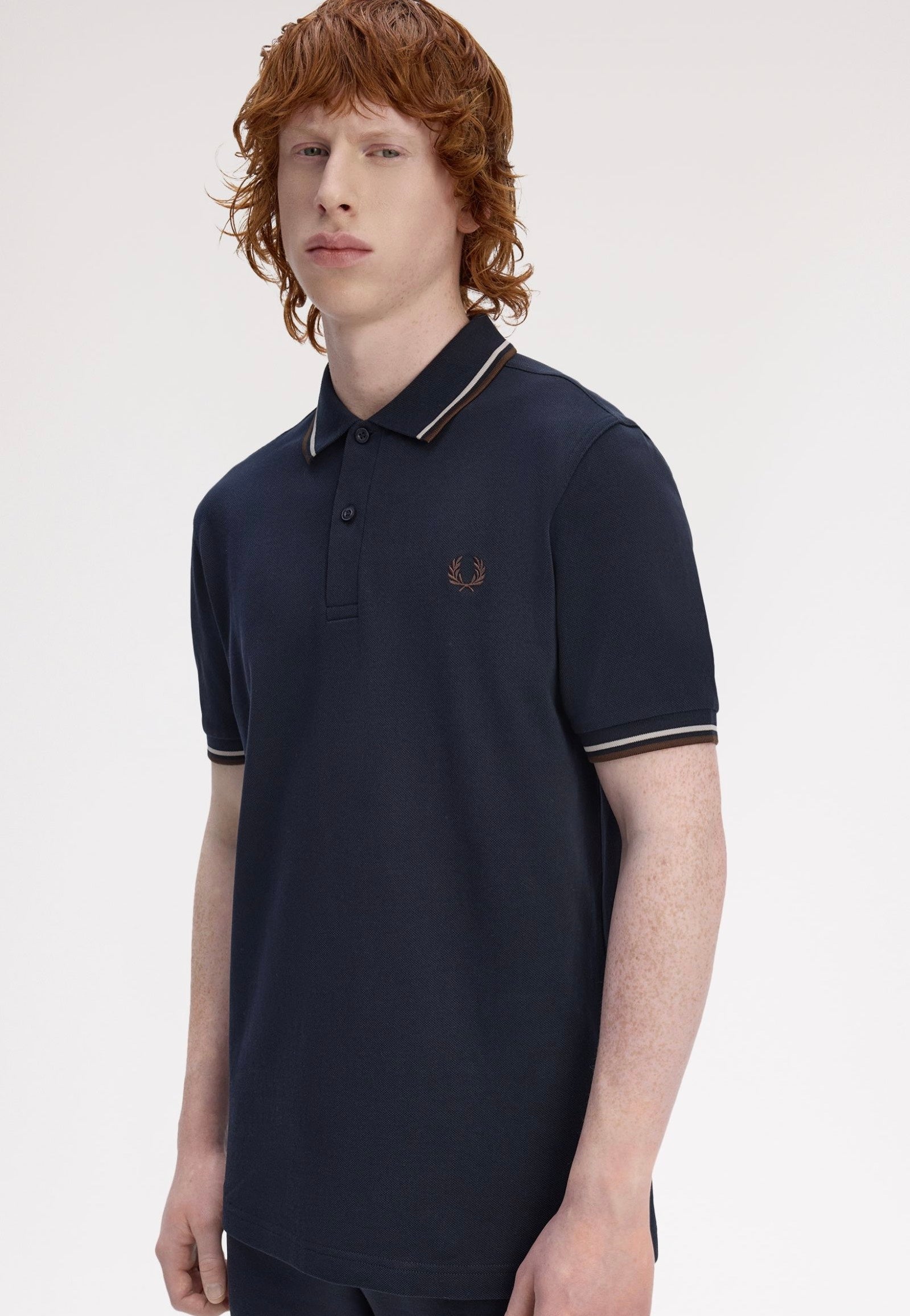 fred perry burnt tobacco Fred Perry Twin Tipped Polo T Shirt Navy - Male
