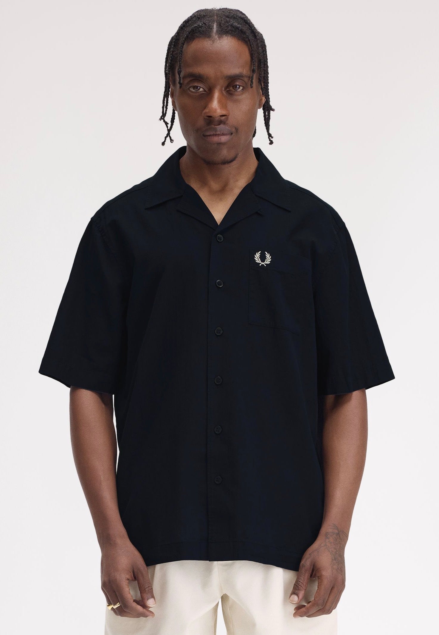 Fred Perry Lightweight Texture Revere Collar Navy - Shirt | Impericon