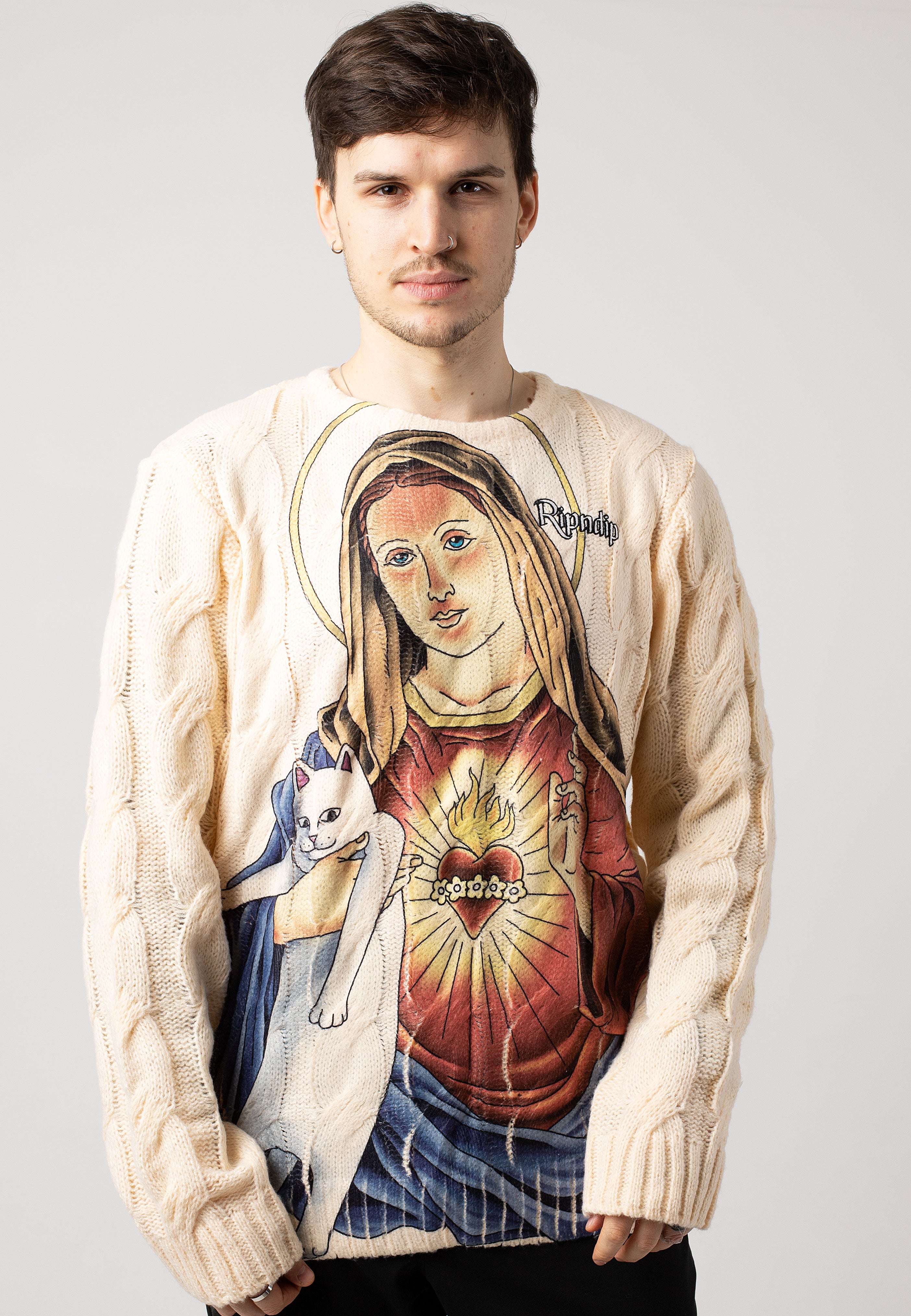RIPNDIP - Mother Mary Cable Knit Cream - Pullover | Impericon