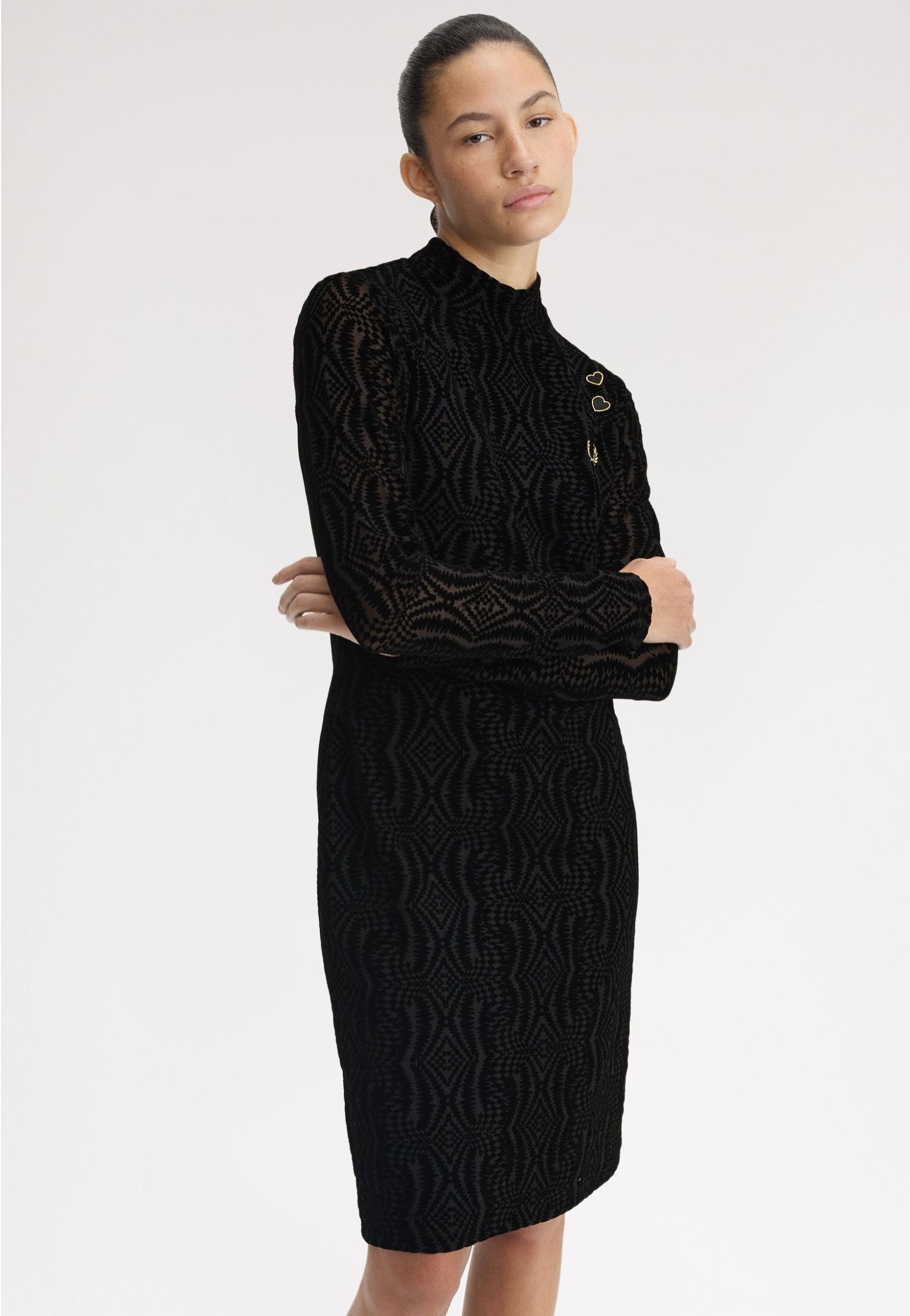 Fred Perry x Amy Winehouse Foundation Flock Print Mesh Dress - Black - S
