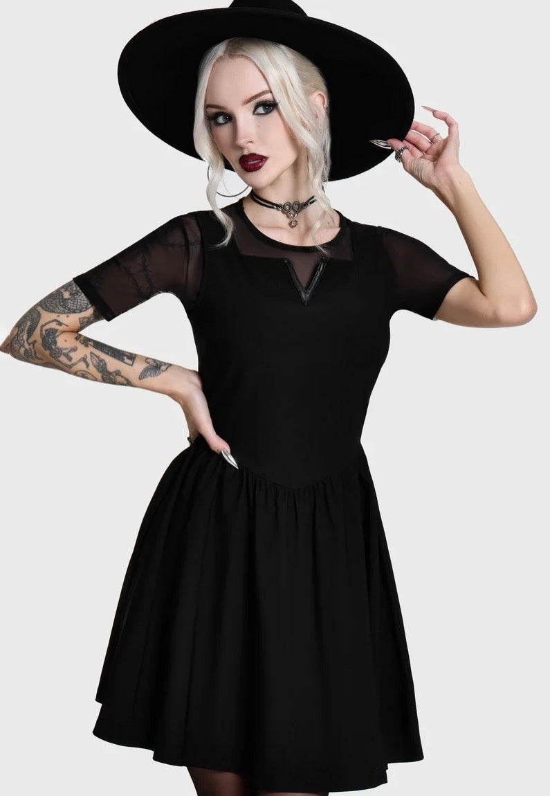 Killstar Shadow V Neck Skater Black - Dress