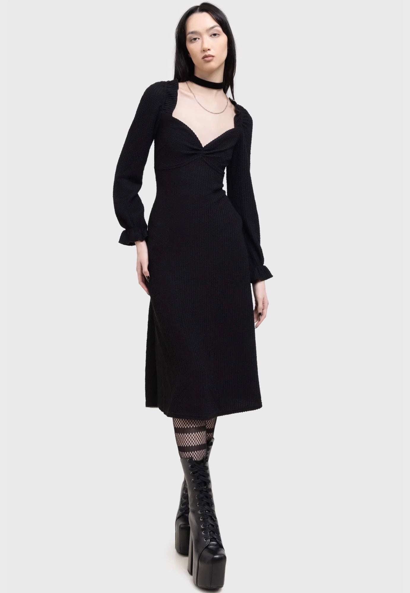 killstar long sleeve dress Killstar Killstar x Kihilist - Shadow Weave Black - Dress