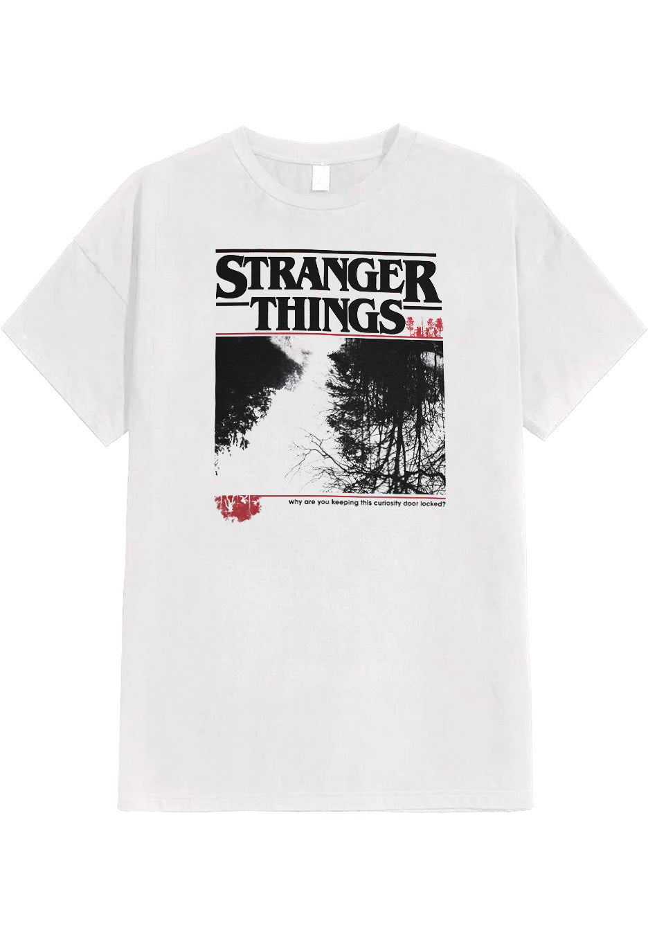 Stranger Things T-Shirt Men's - Upside Down Design Adult Tee (White, Medium)