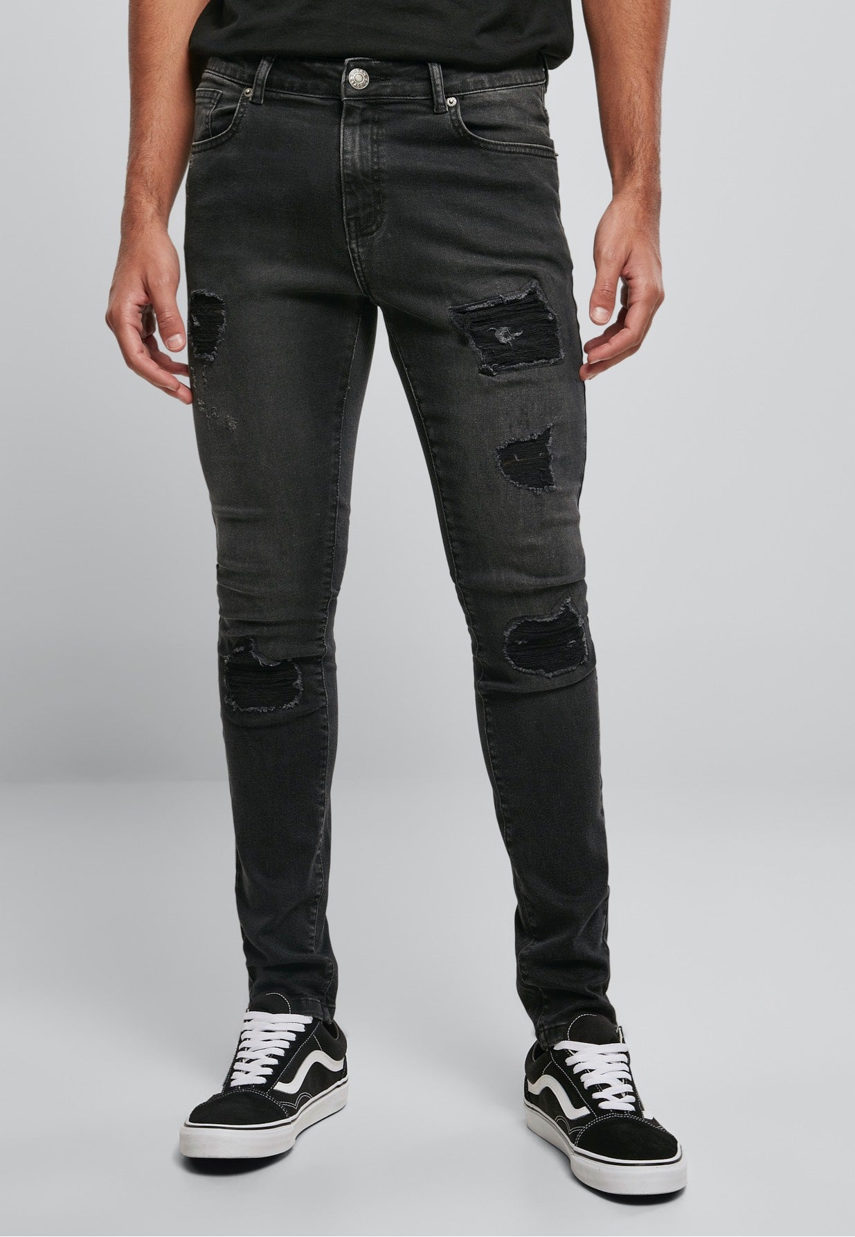 Urban Classics Heavy Destroyed Slim Fit Real Black Heavy Washed Je