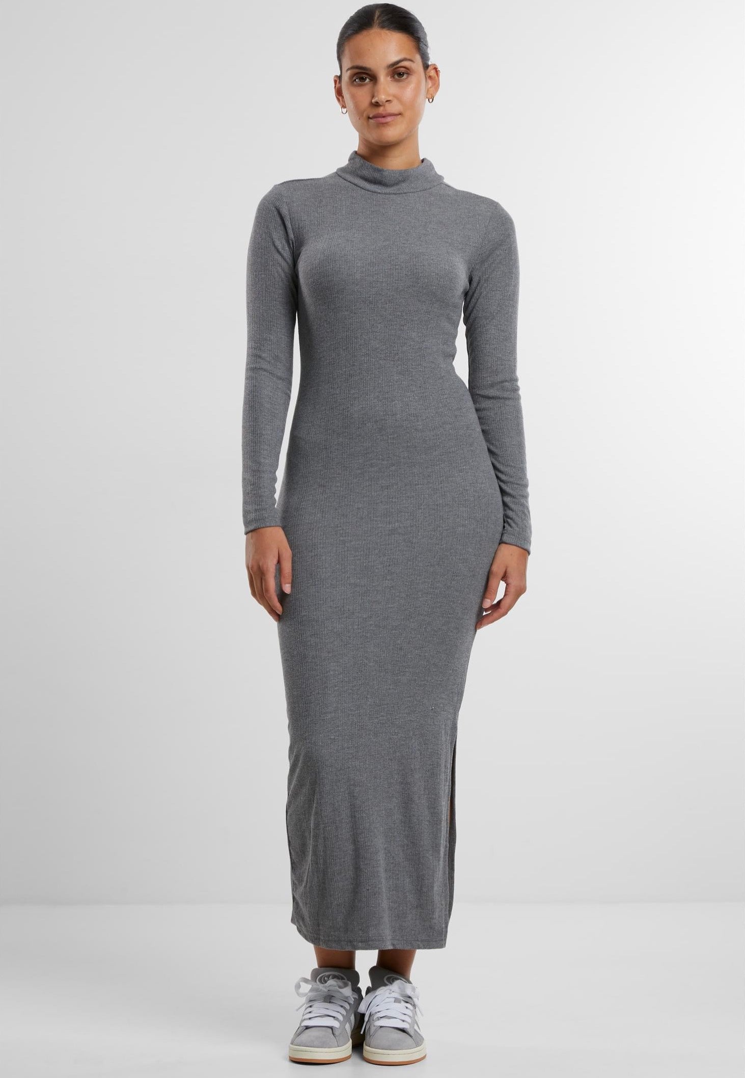 urban classic dresses UC Ladies UC Rib Longlseeve Mockneck Dress Gray / L Dress A divided seam at Color:WHIMSY PashionUK Correct Placement of Nameplate