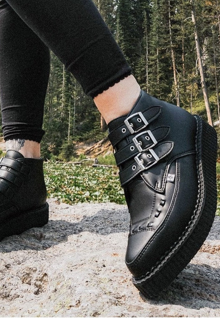 Pointed Creeper Buckle Boot Vegan Tukskin Black Micro Pu