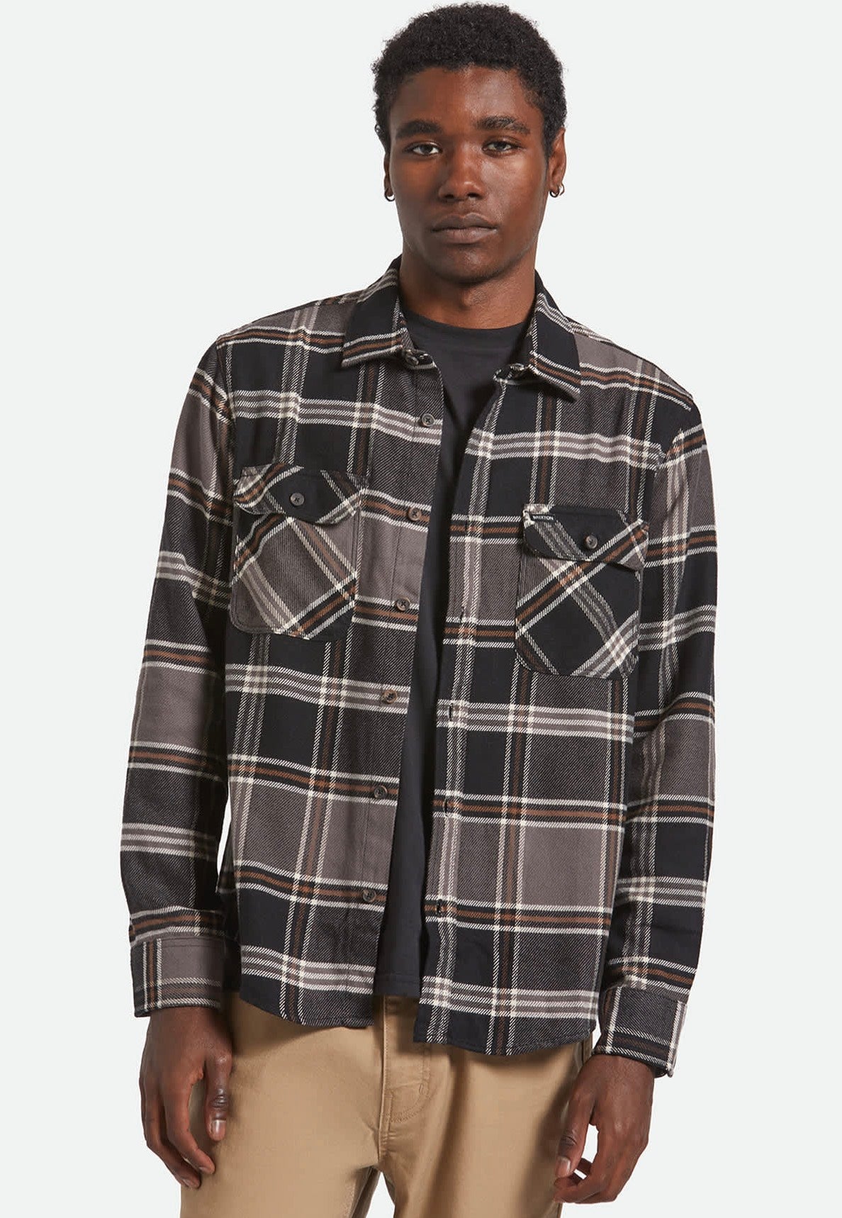 Brixton - Bowery Flannel Black/Charcoal/Pinecone - Shirt | Men-Image