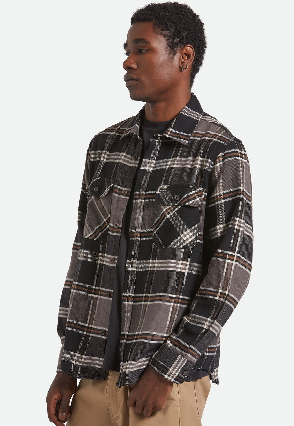 Brixton - Bowery Flannel Black/Charcoal/Pinecone - Shirt | Men-Image