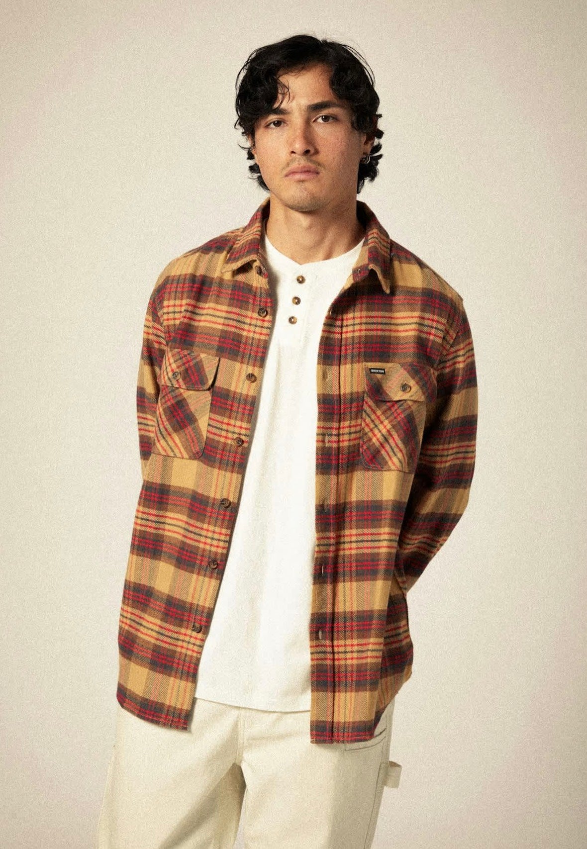Brixton - Bowery Flannel Curry/Washed Black/Crimson - Shirt | Men-Image