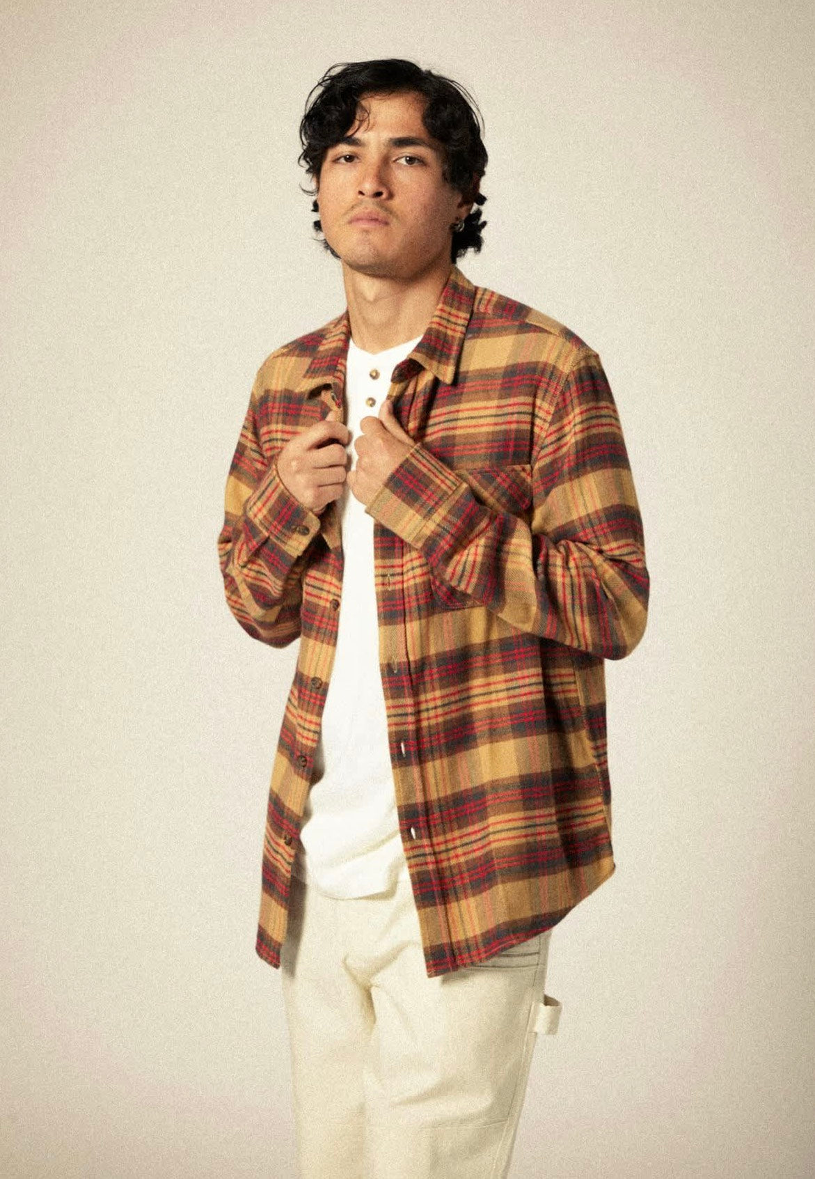 Brixton - Bowery Flannel Curry/Washed Black/Crimson - Shirt | Men-Image