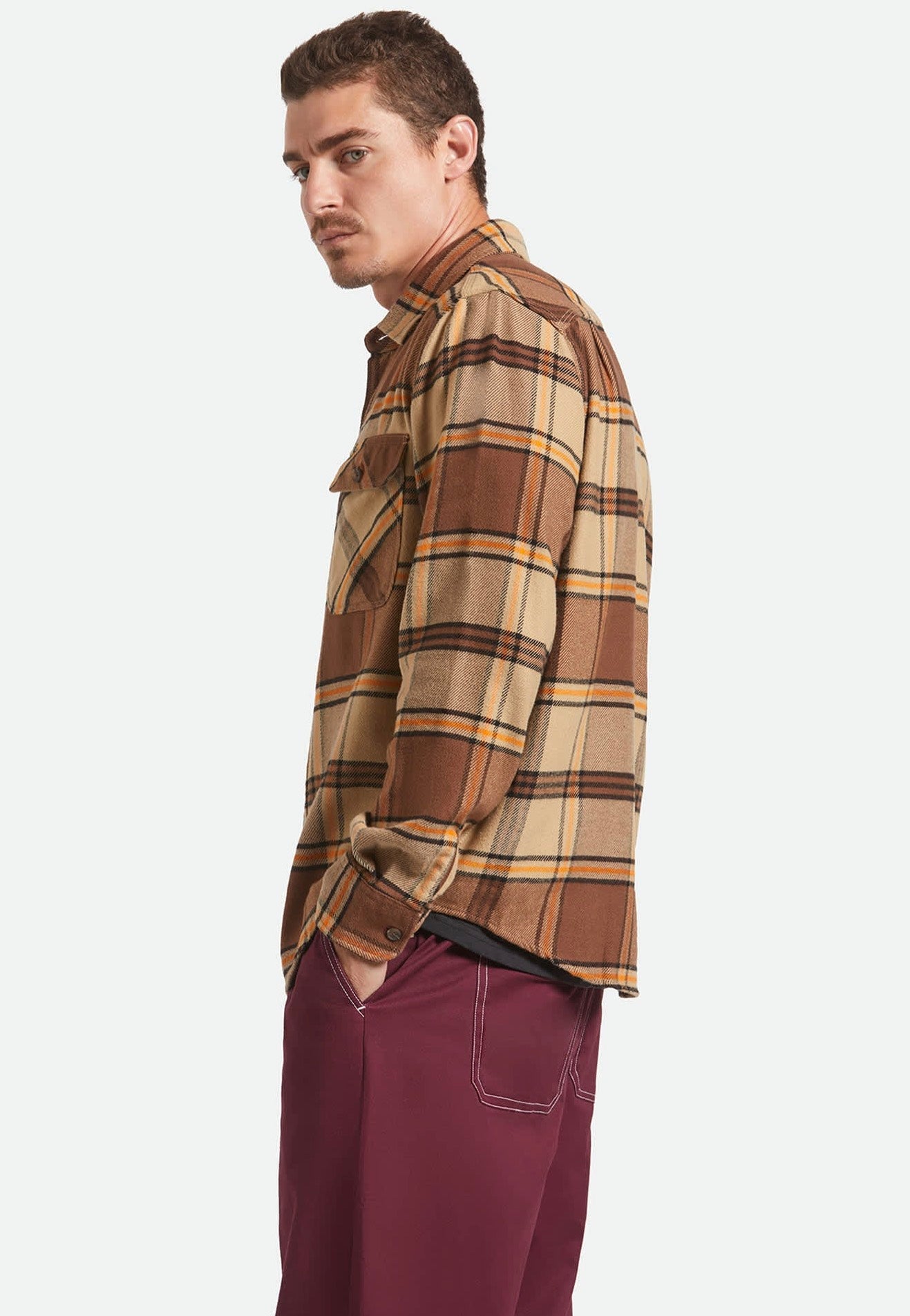 Brixton - Bowery Flannel Sand/Pinecone/Solar Orange - Shirt | Men-Image