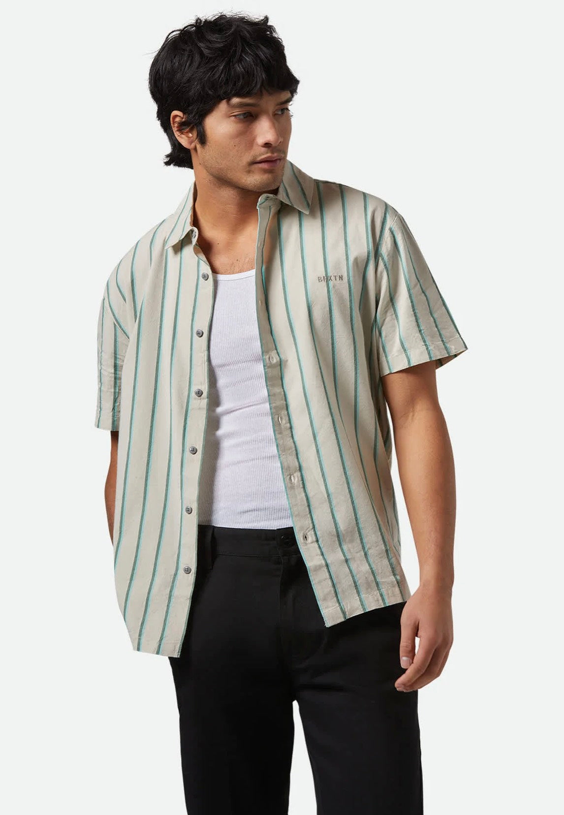 Brixton - Cru Stripe Beige/Pine Needle/Aquatic Gree - Shirt | Men-Image