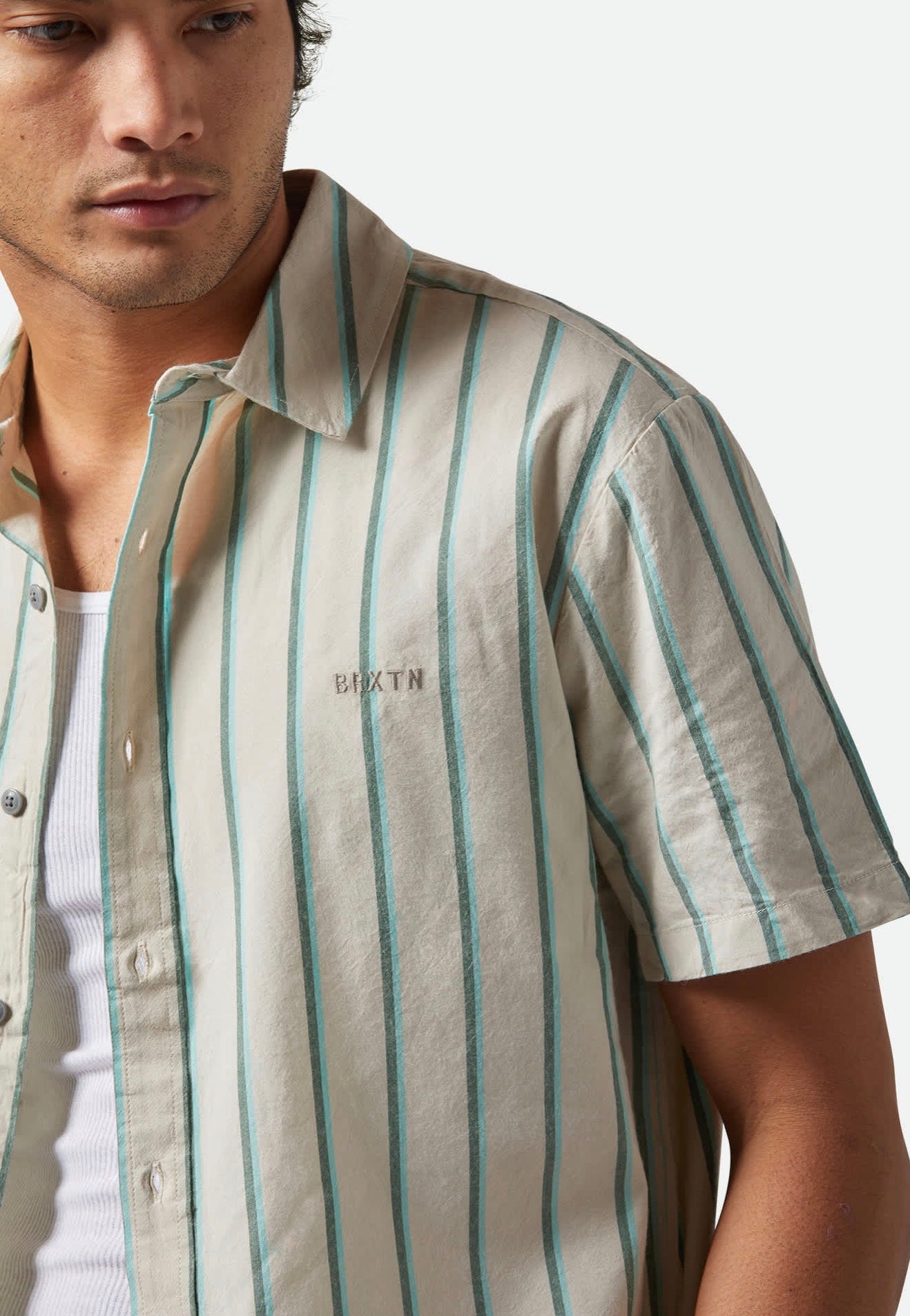 Brixton - Cru Stripe Beige/Pine Needle/Aquatic Gree - Shirt | Men-Image