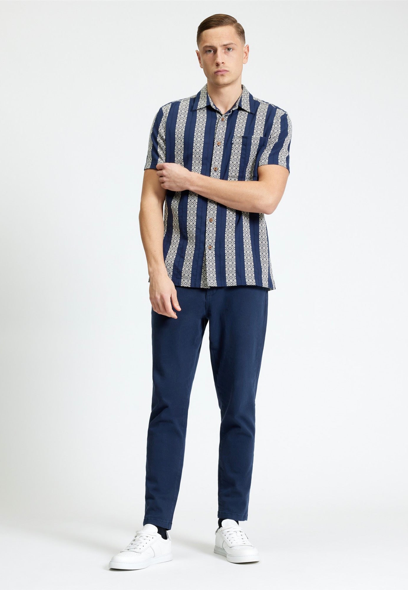 Ben Sherman - Block Geo Jacquard Stripe Twilight Denim - Shirt | Men-Image