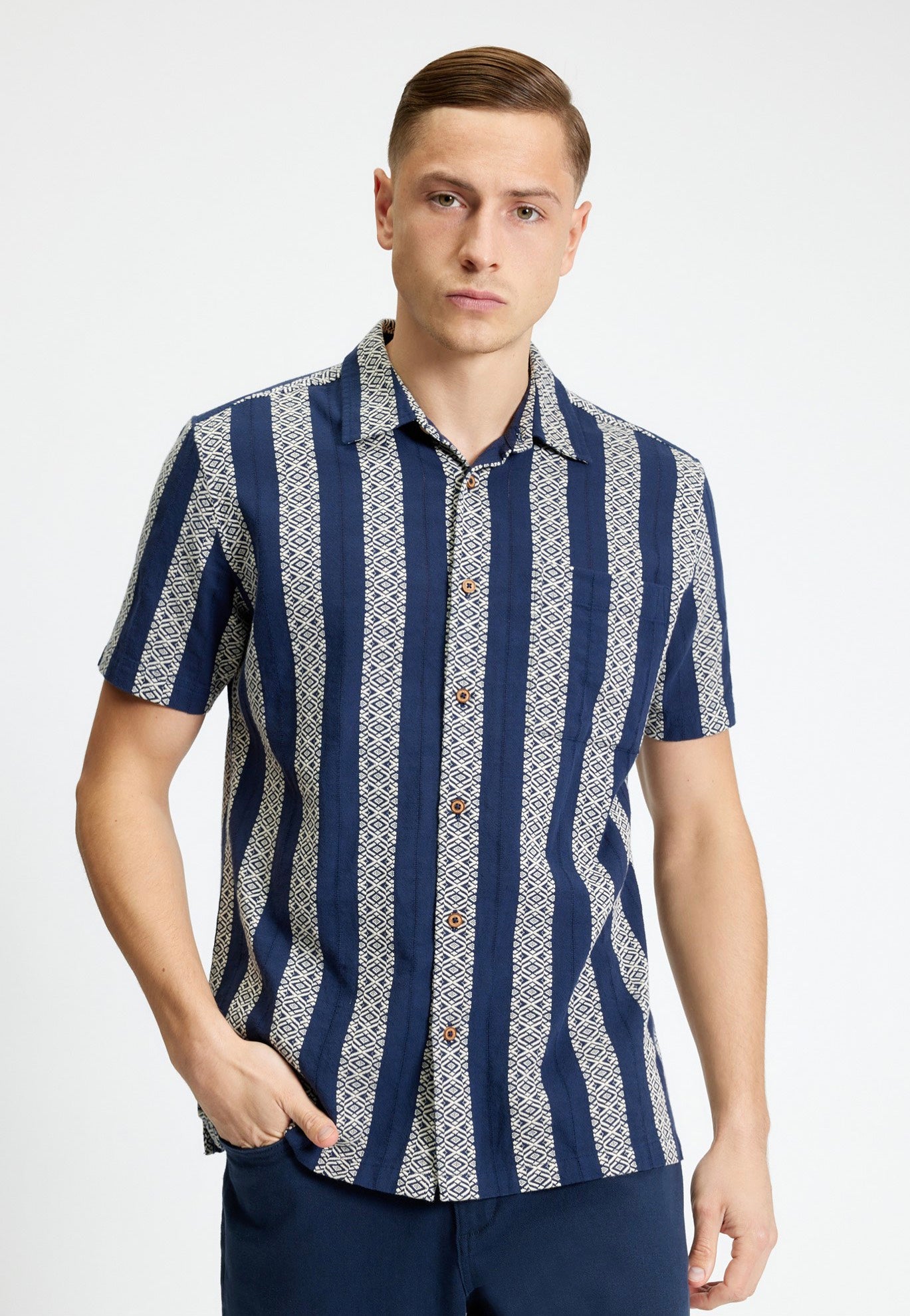 Ben Sherman - Block Geo Jacquard Stripe Twilight Denim - Shirt | Men-Image
