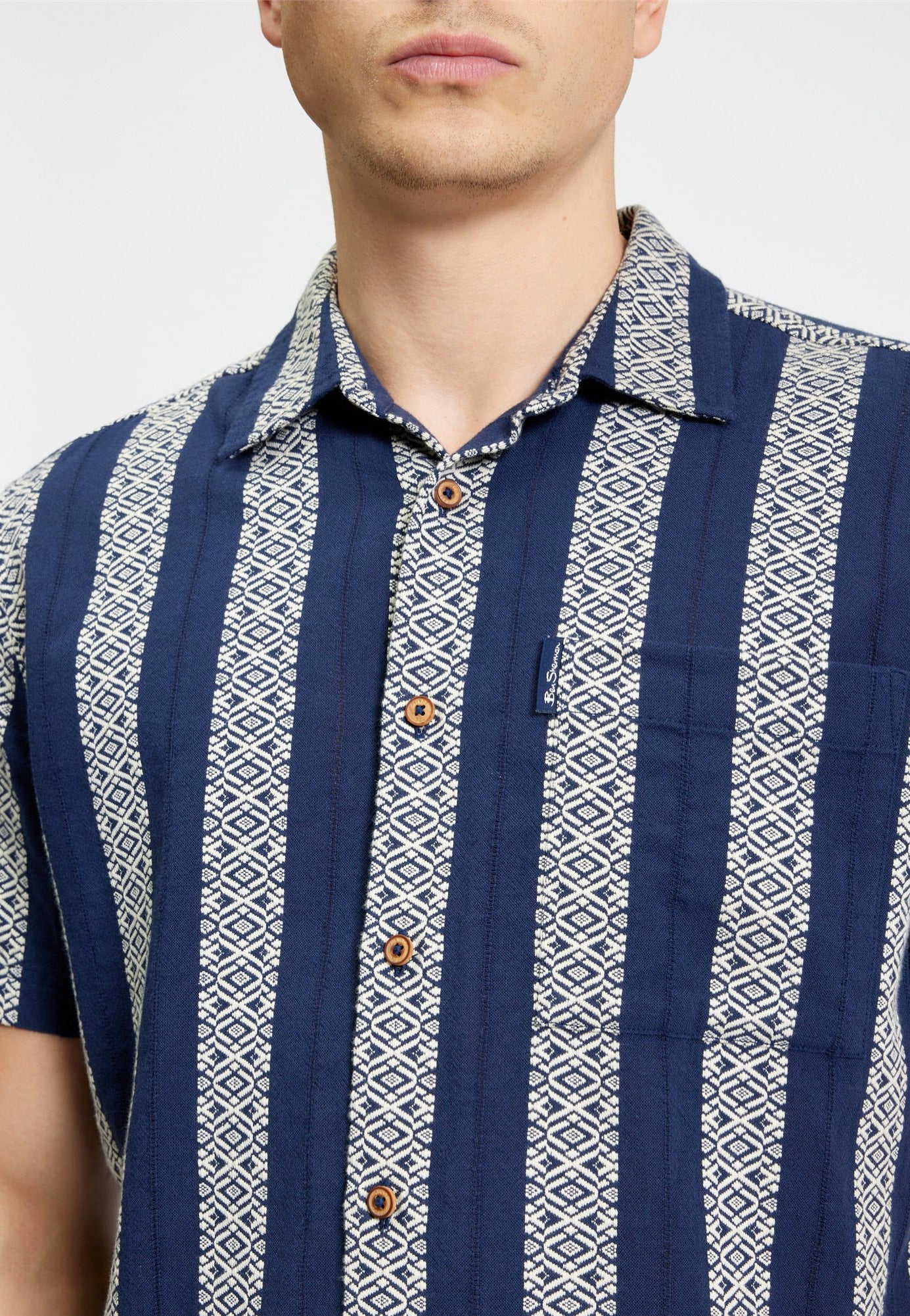 Ben Sherman - Block Geo Jacquard Stripe Twilight Denim - Shirt | Men-Image