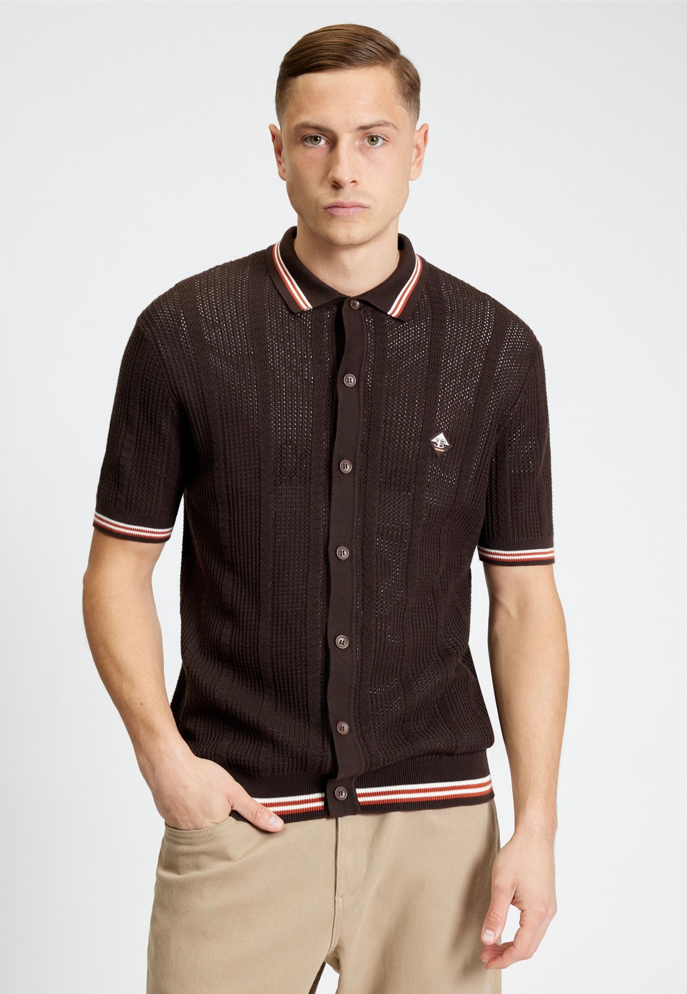 Ben Sherman - Open Texture Button Through Coffee - Shirt | Men-Image