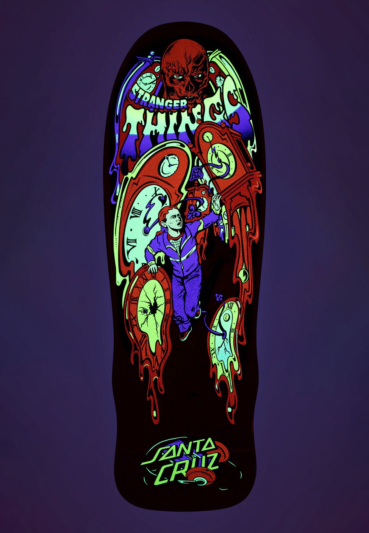 Santa Cruz x Stranger Things - Grabke Max Melting Clock 9.7 x 29.4 Inch - Skate Deck | Neutral-Image