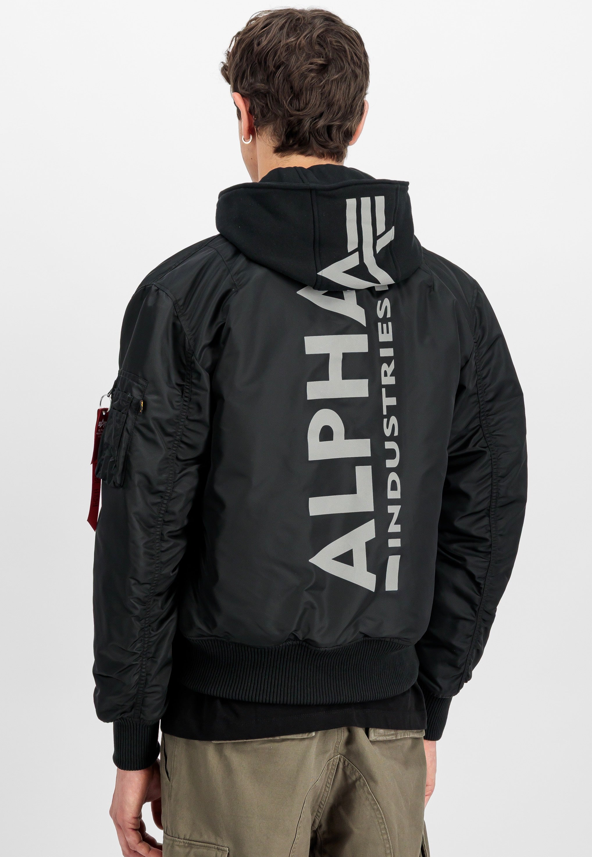 Alpha Industries - MA-1 Zip Hood Back Print Black/Reflective - Jacket | Men-Image
