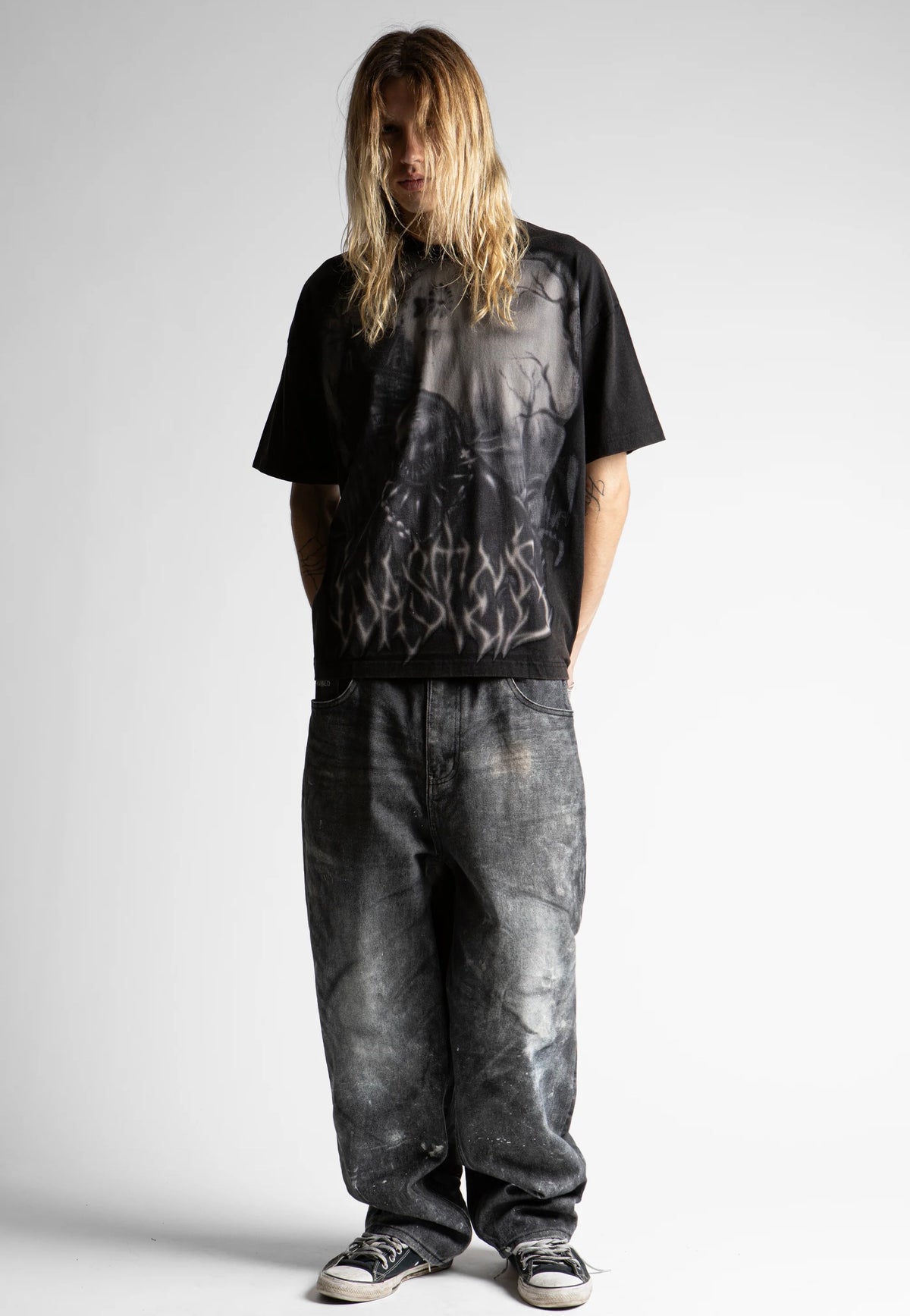 Wasted Paris Chainsaw Boxy Faded Black T-Shirt | Men-Image