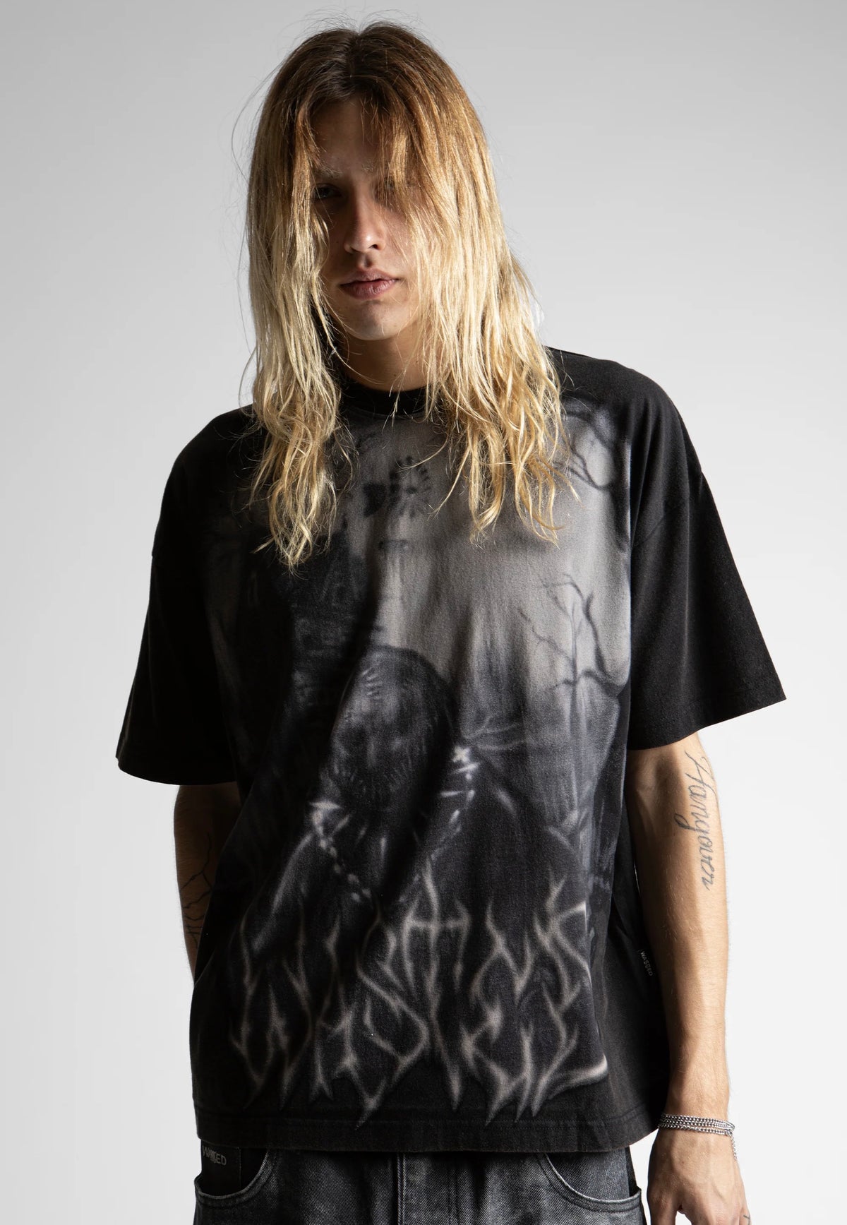 Wasted Paris Chainsaw Boxy Faded Black T-Shirt | Men-Image